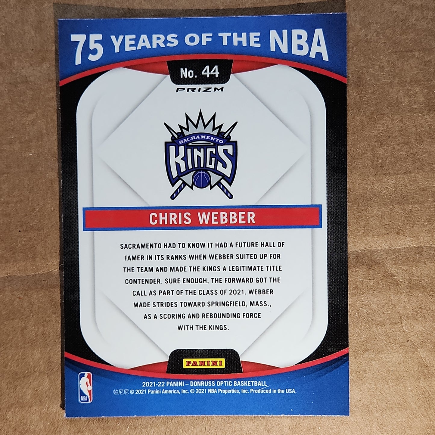 Chris Webber Optic 75 Years of the NBA silver