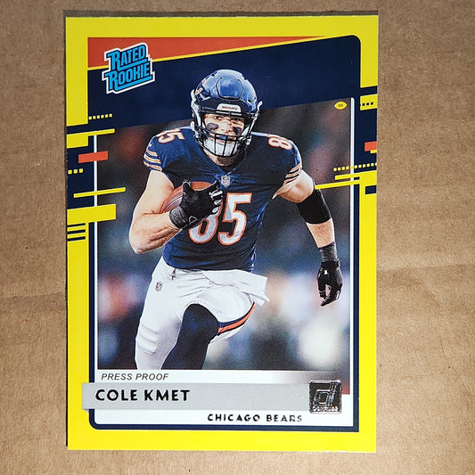 Cole Kmet Donruss Rated Rookie Press Proof Yellow