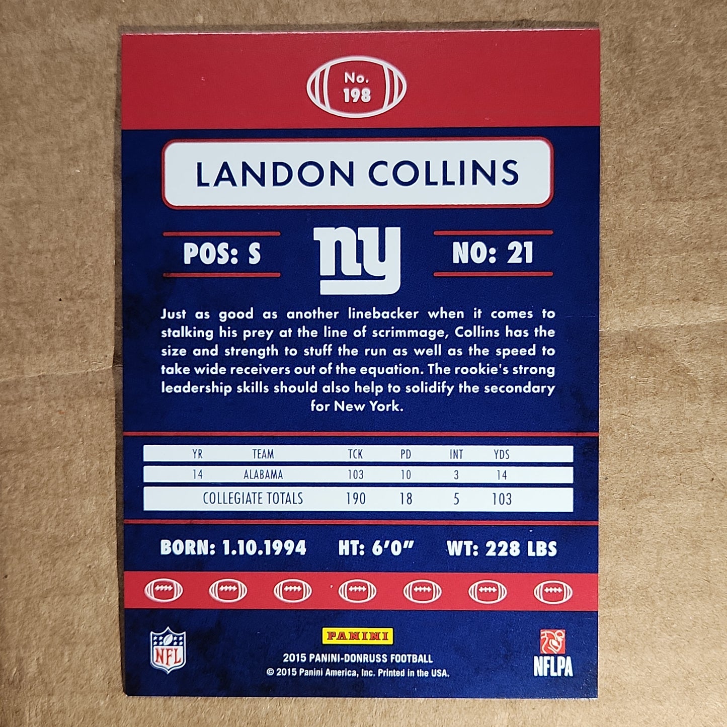 Landon Collins 2015 DONRUSS PURPLE PRESS PROOF ROOKIE PARALLEL /199