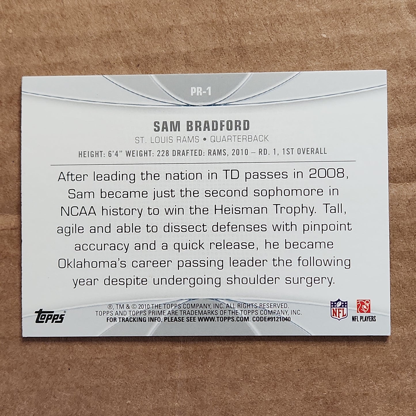 Sam Bradford Topps Prime RC