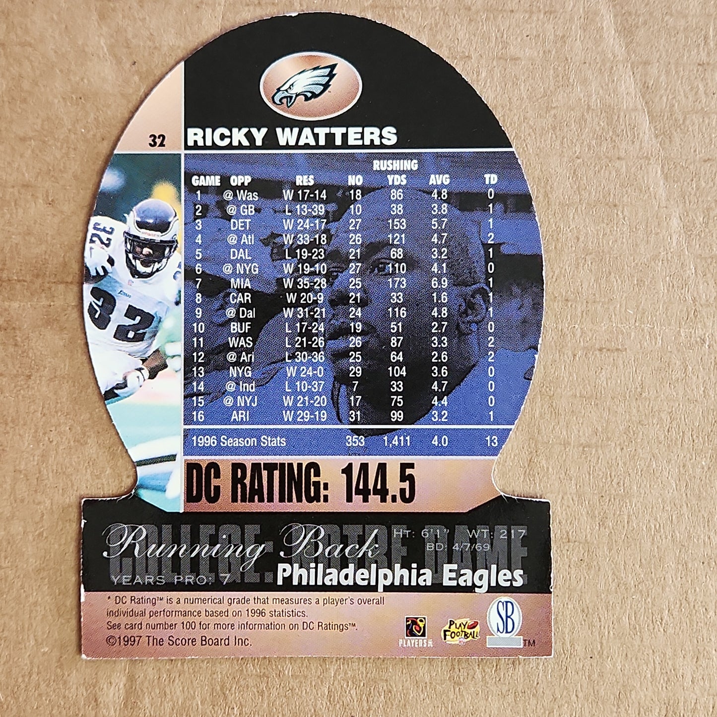 1996 Ricky Watters Diecut