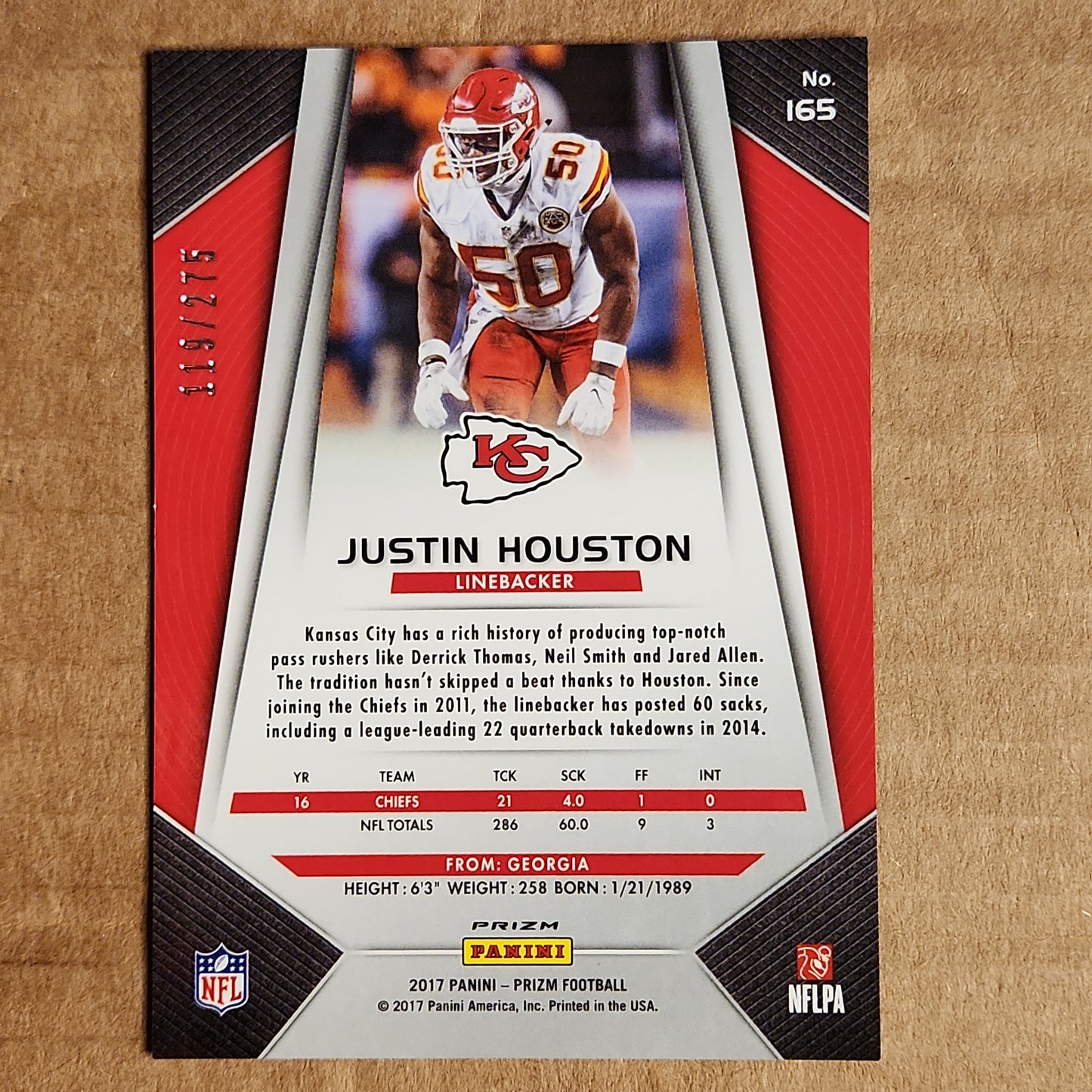 2017 Justin Houston Prizm Orange 119/275