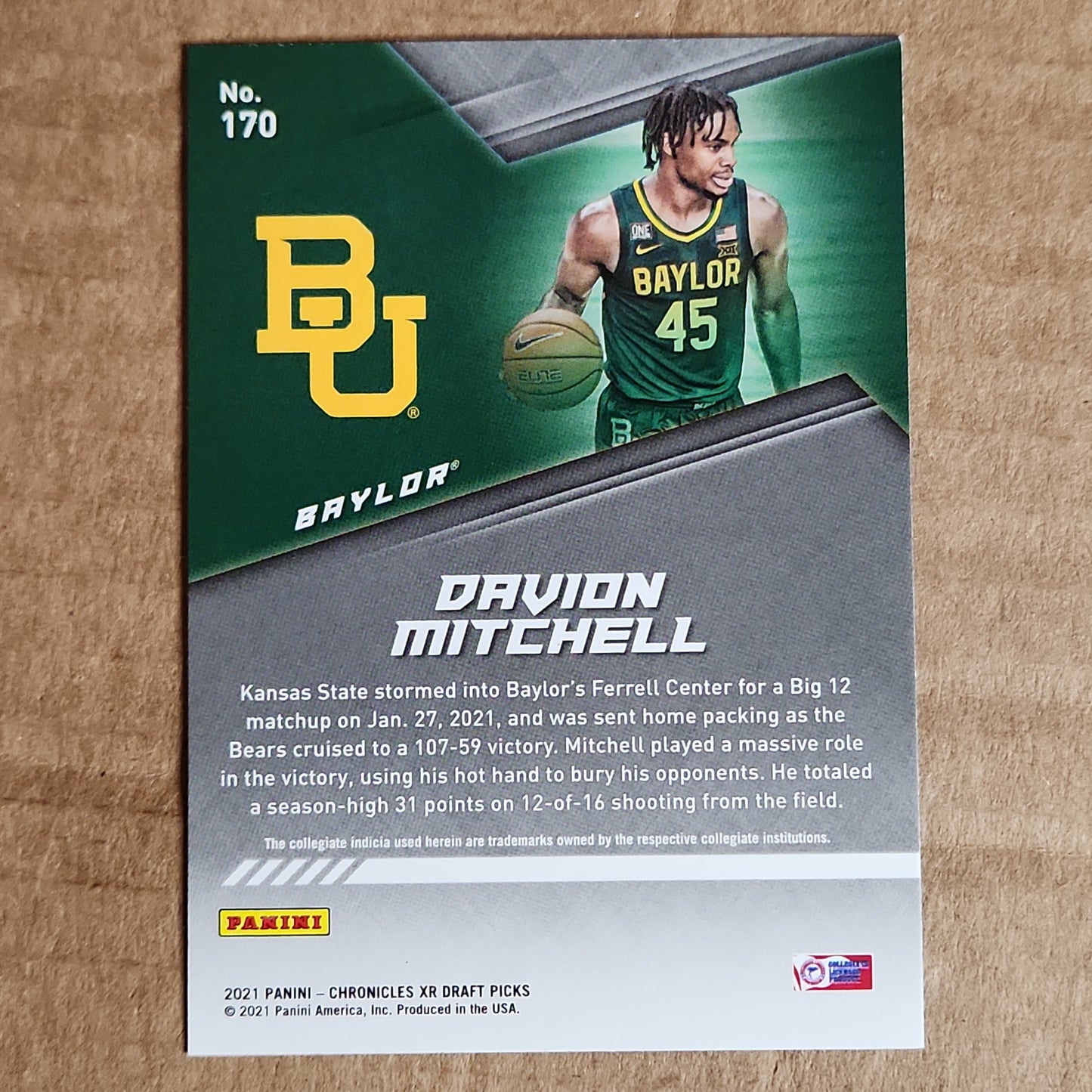 2021-22 Panini Chronicles XR Draft Picks Davion Mitchell RC #170