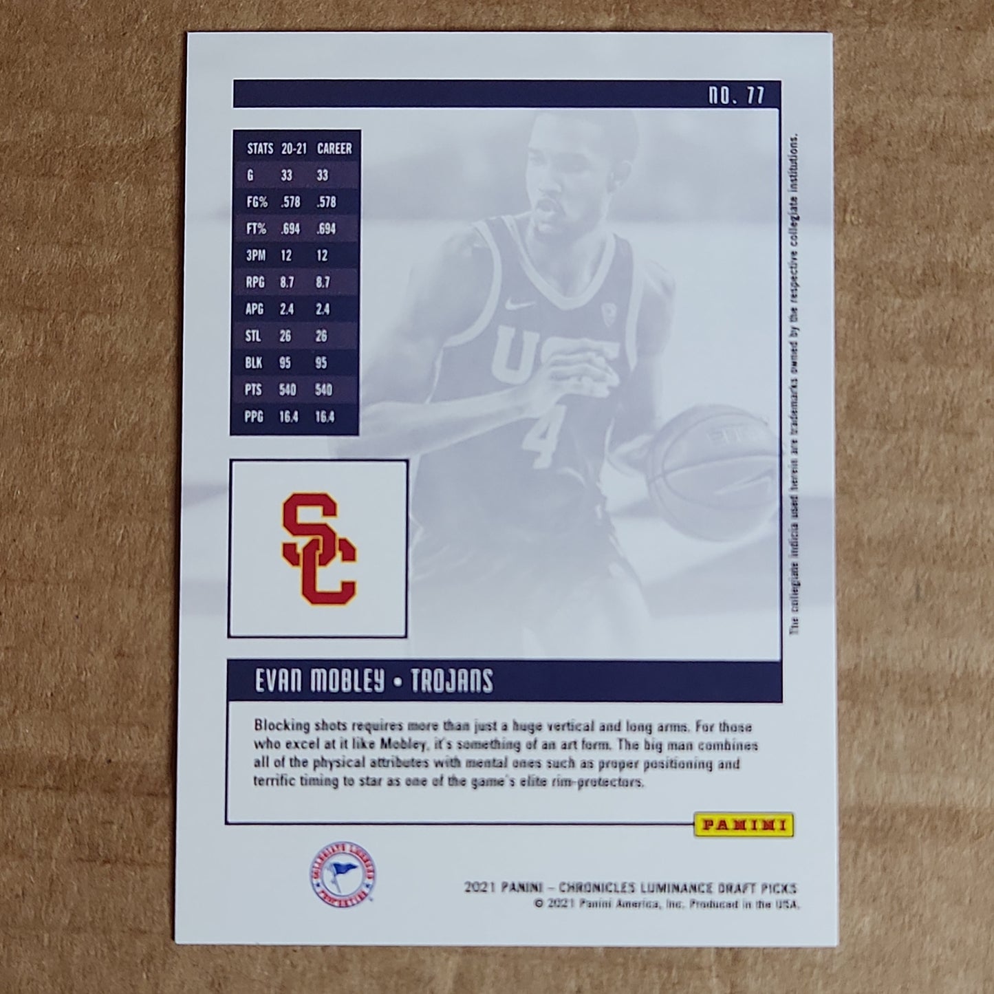 Evan Mobley 2021 Panini Chronicles Gala Draft Picks Rookie Card No. 182