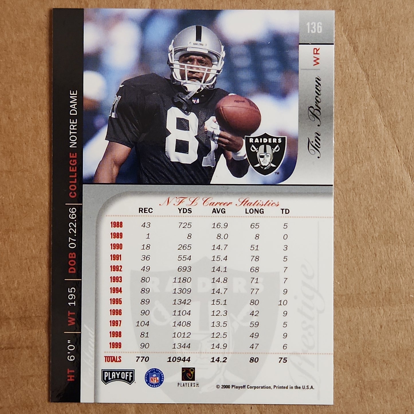 2000 Playoff Prestige #136 Tim Brown