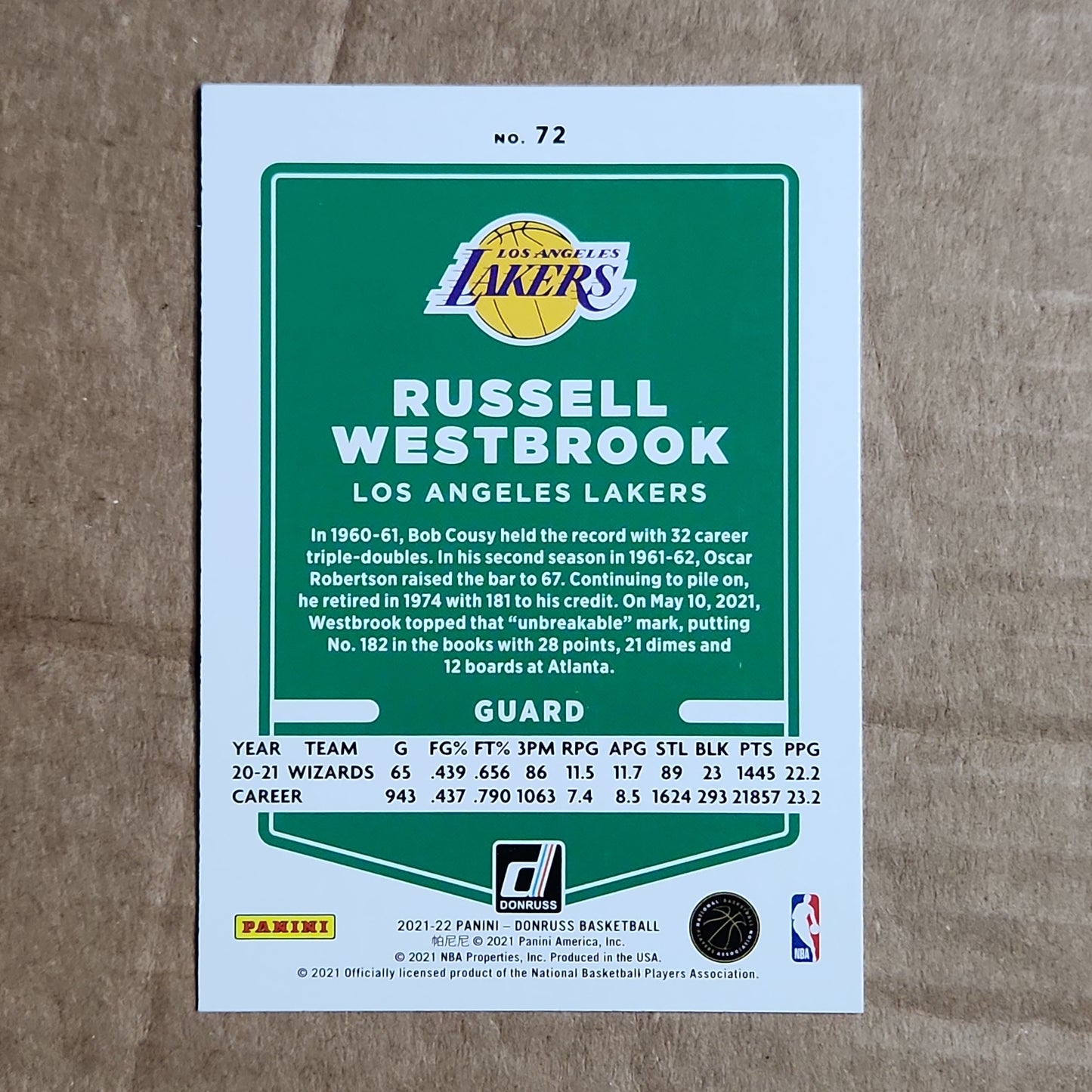 Russell Westbrook Donruss Orange Laser