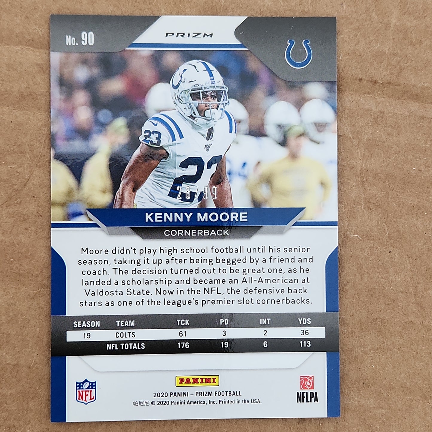 2020 PANINI PRIZM KENNY MOORE BLUE ICE 26/99 COLTS