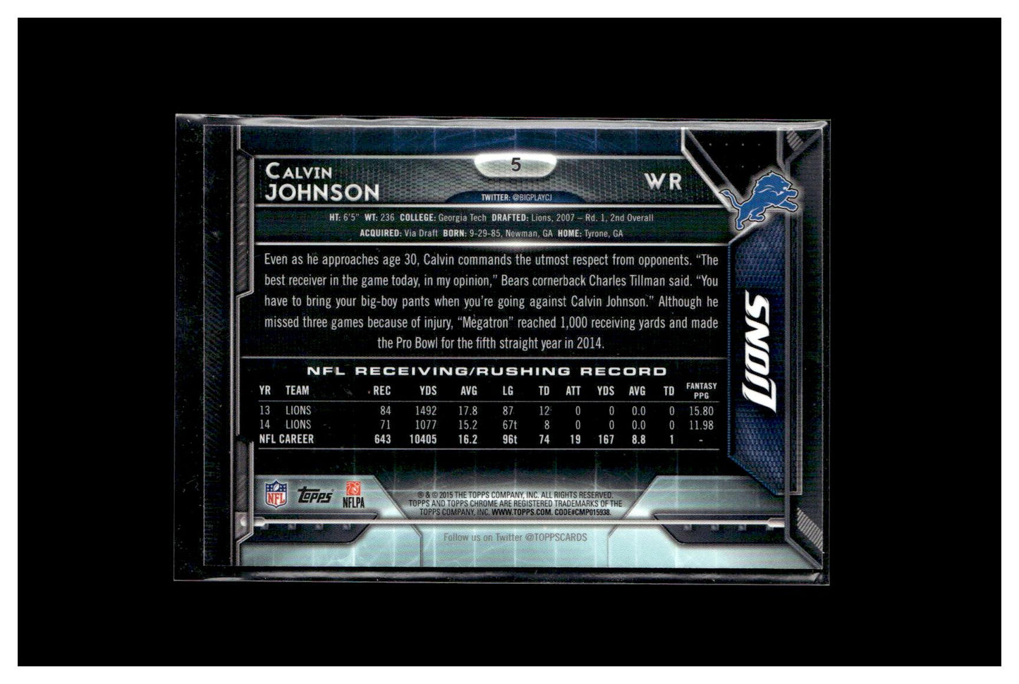 2015 Topps Chrome #5 Calvin Johnson Xfractors