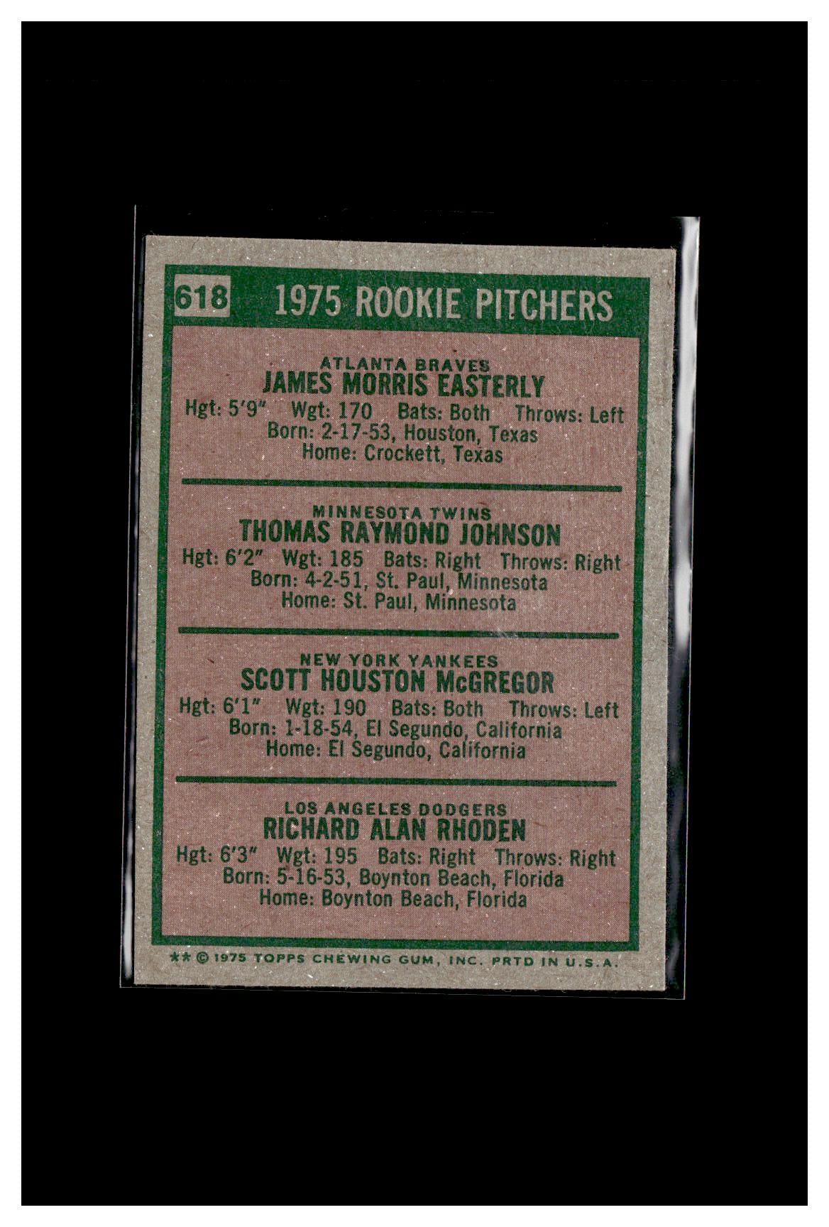 1975 Topps Mini #618 1975 Rookie Pitchers (Jamie Easterly / Tom Johnson / Scott McGregor / Rick Rhoden)