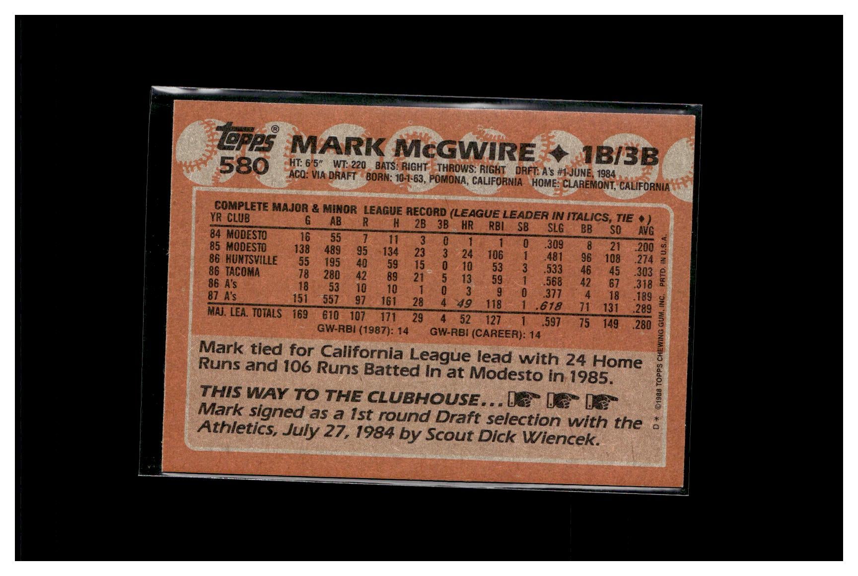 1988 Topps #580 Mark McGwire