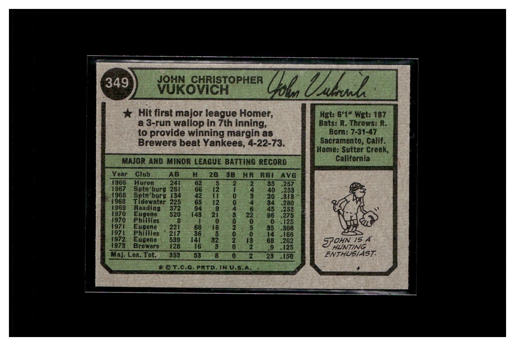 1974 Topps #349 John Vukovich