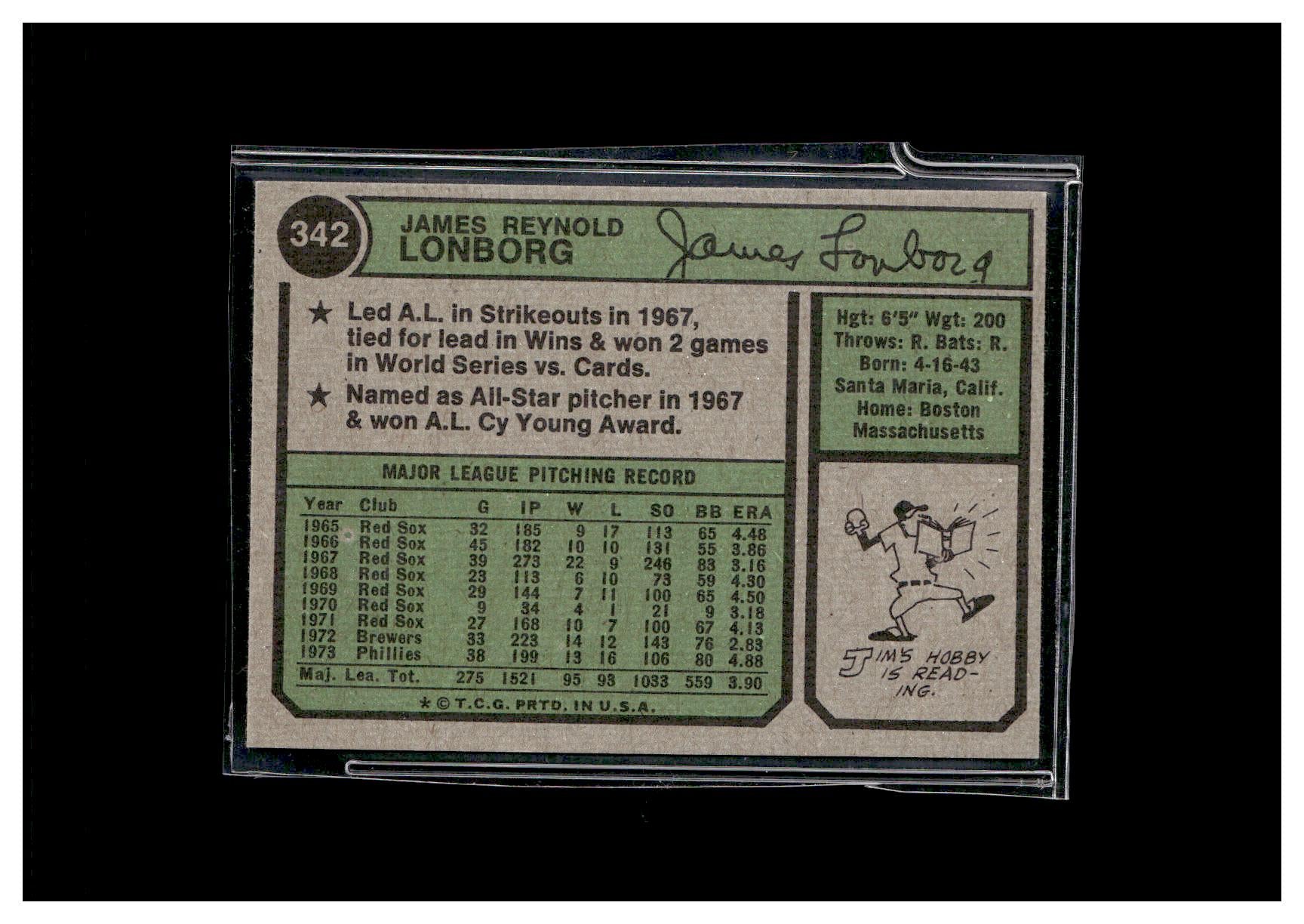 1974 Topps #342 Jim Lonborg