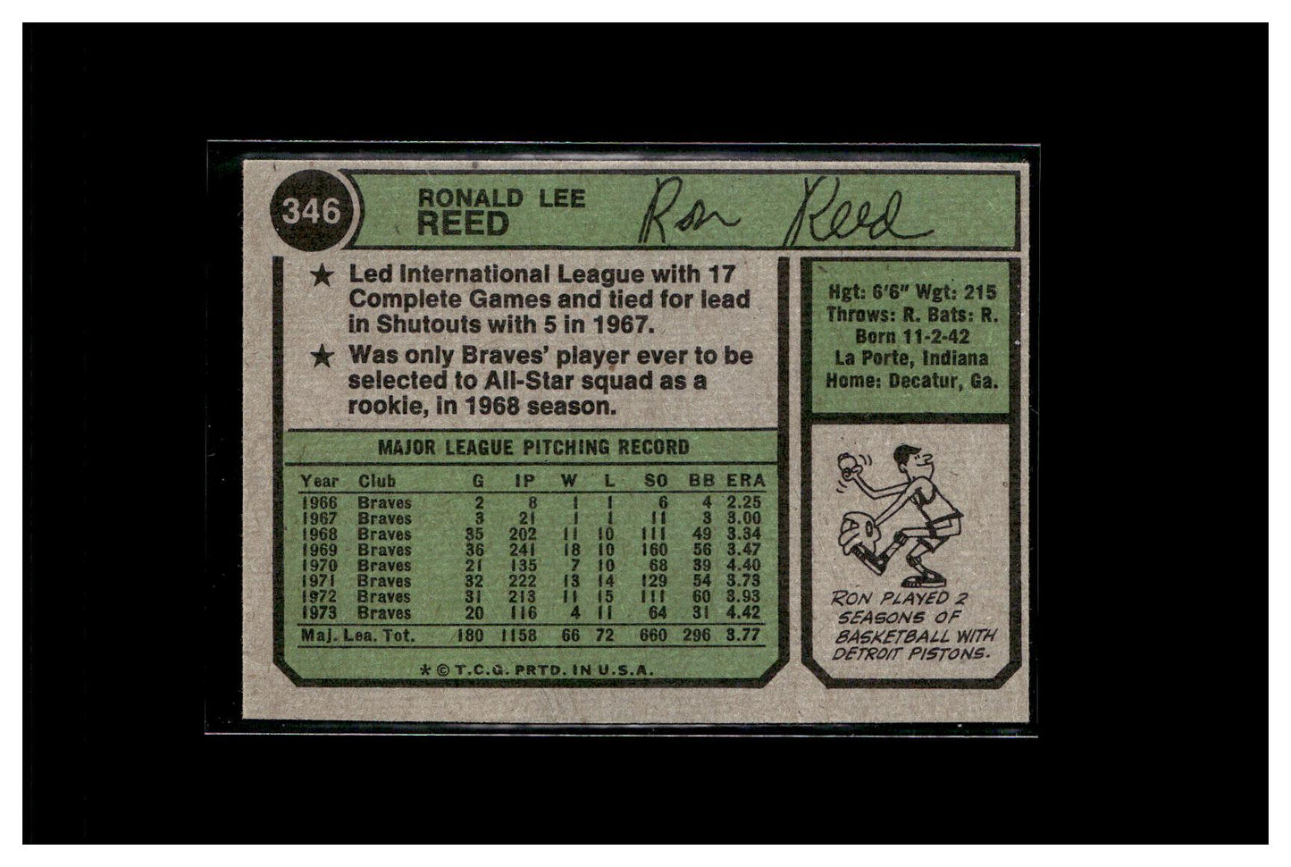 1974 Topps #346 Ron Reed