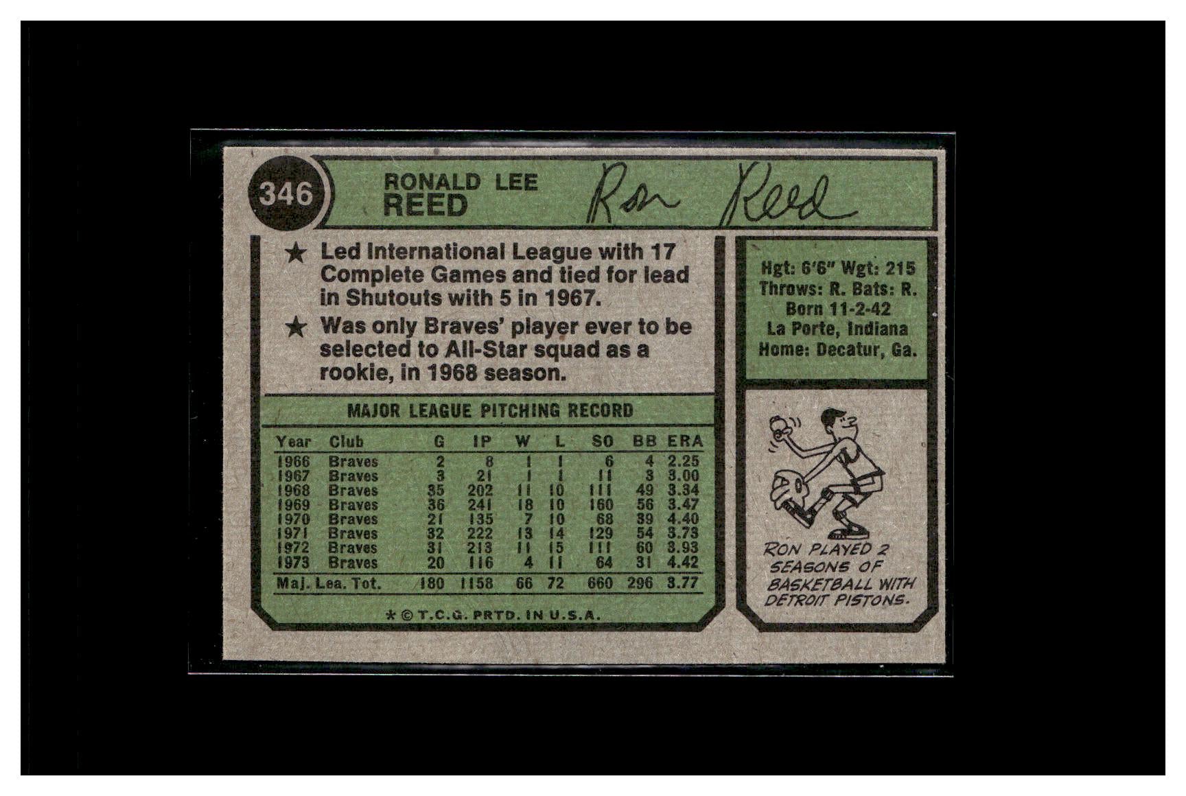 1974 Topps #346 Ron Reed