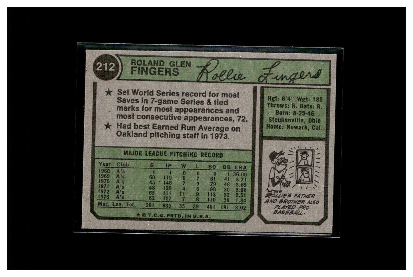 1974 Topps #212 Rollie Fingers