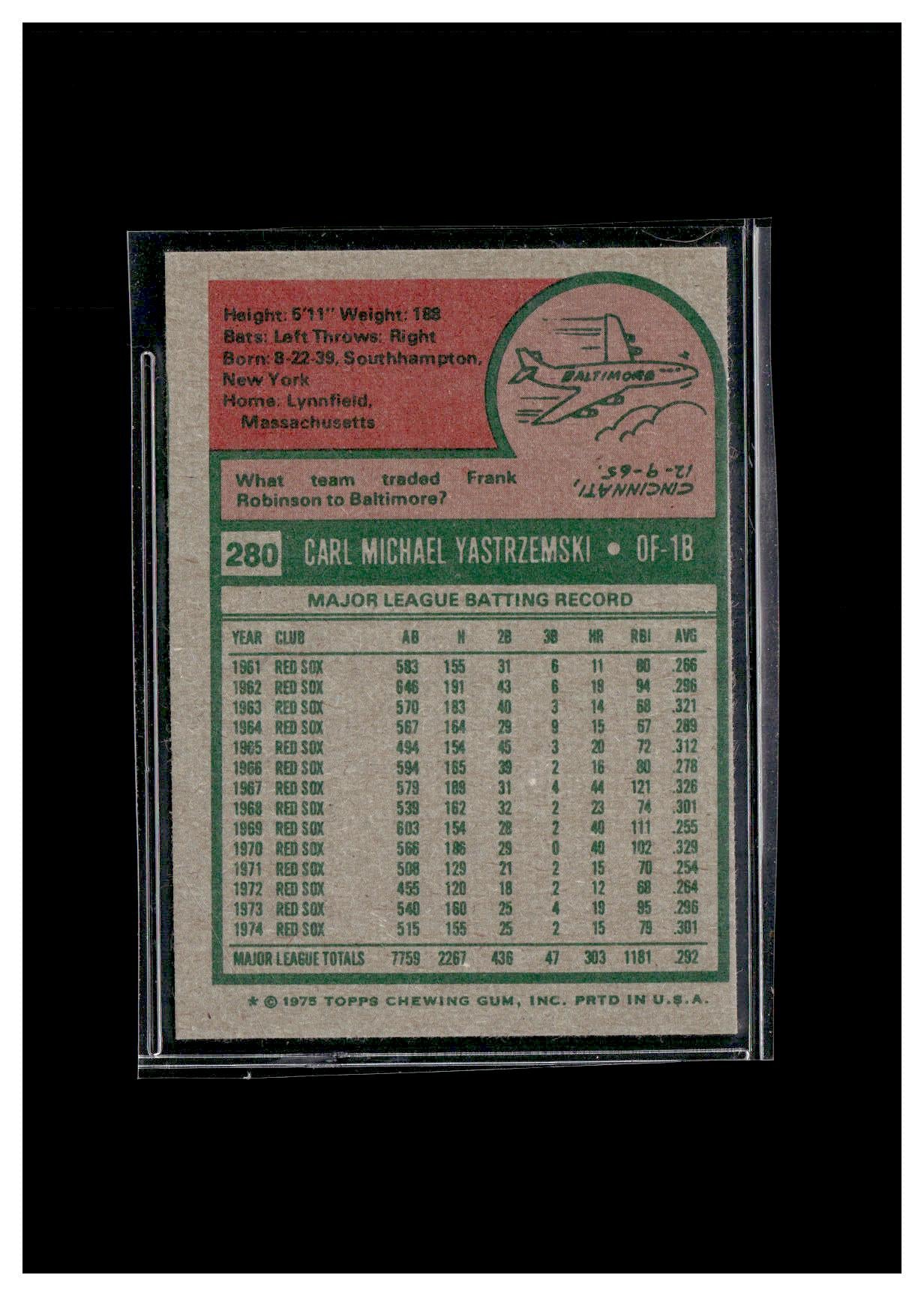 1975 Topps #280 Carl Yastrzemski