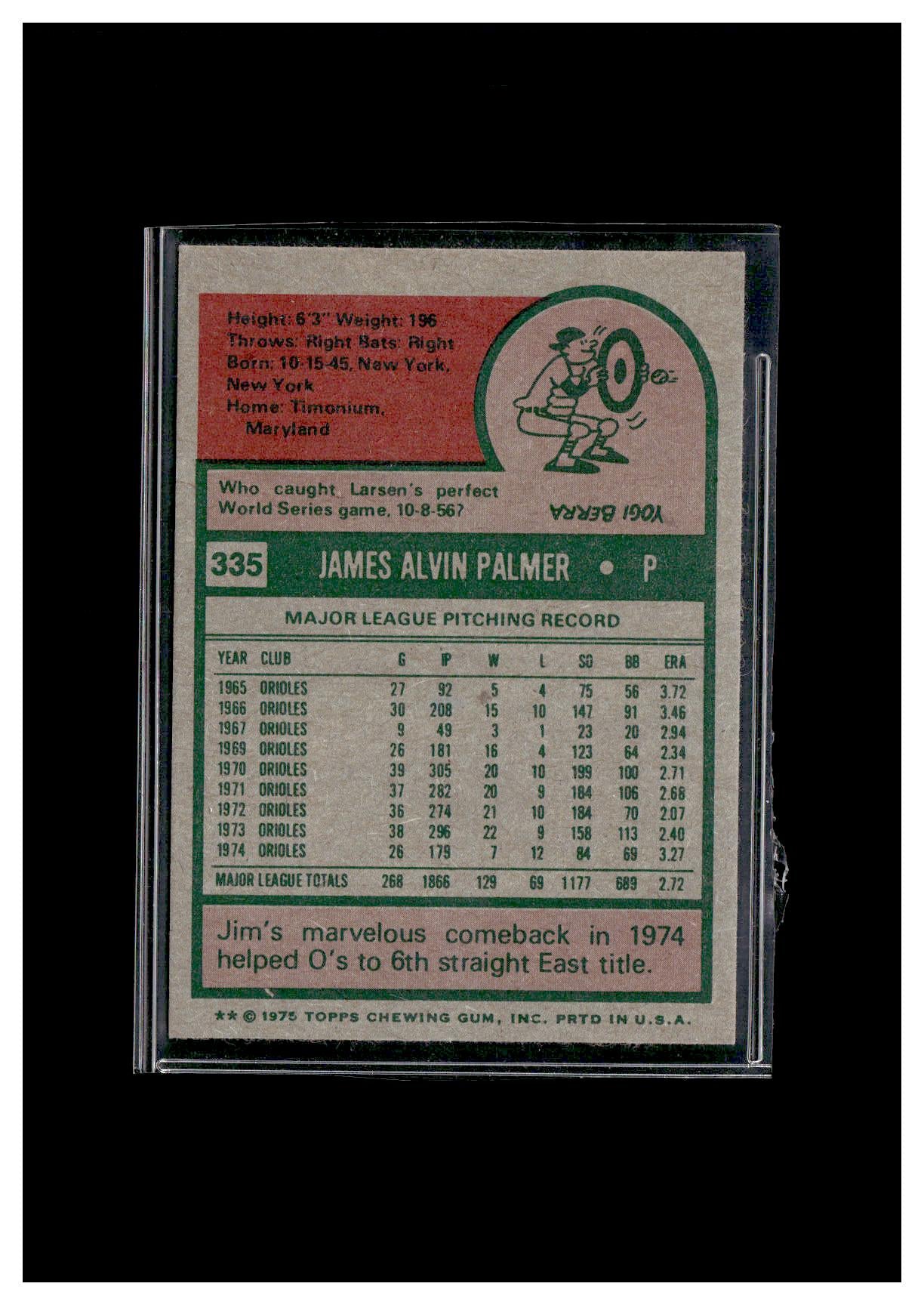 1975 Topps #335 Jim Palmer