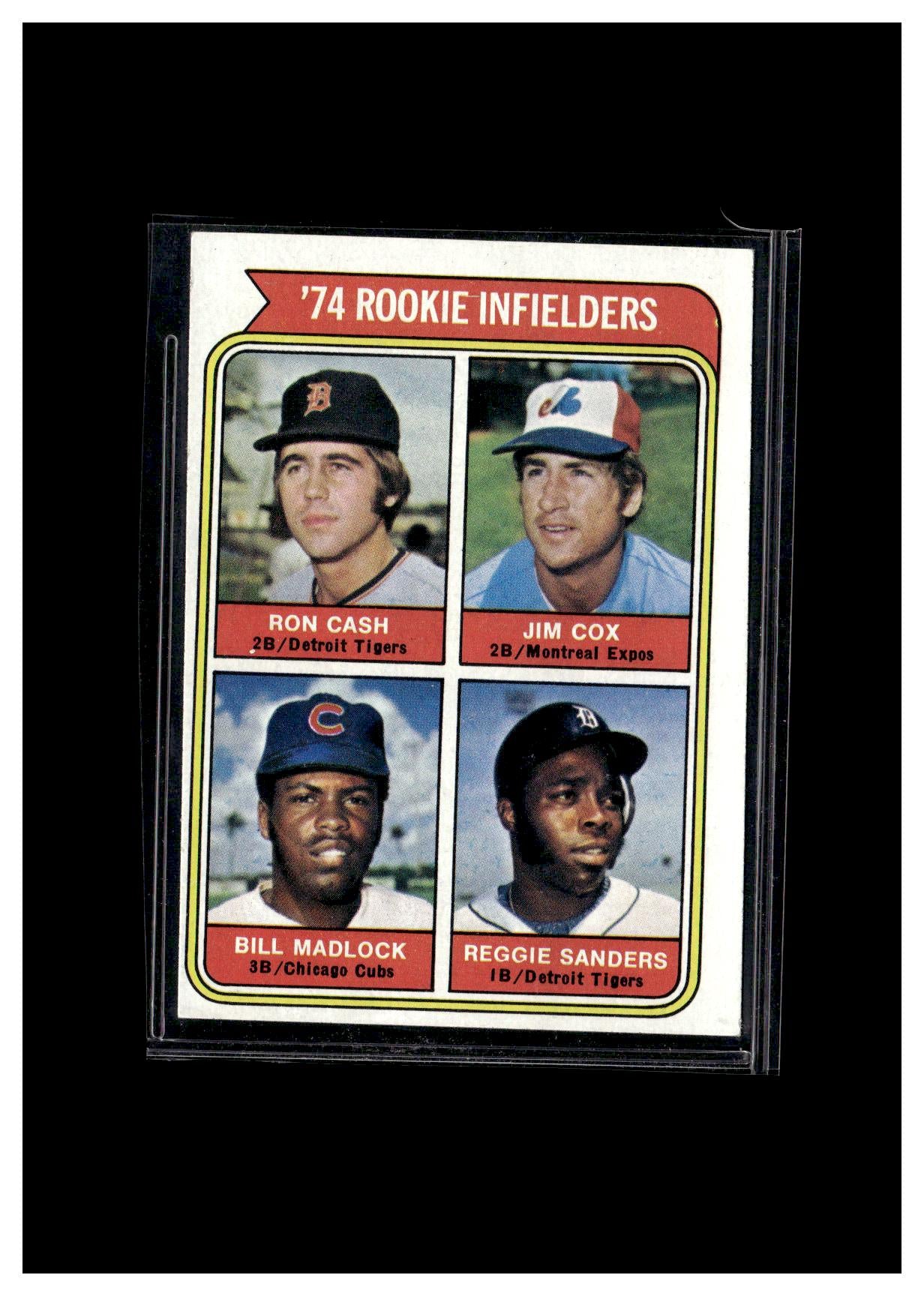 1974 Topps #600 1974 Rookie Infielders (Ron Cash / Jim Cox / Bill Madlock / Reggie Sanders)