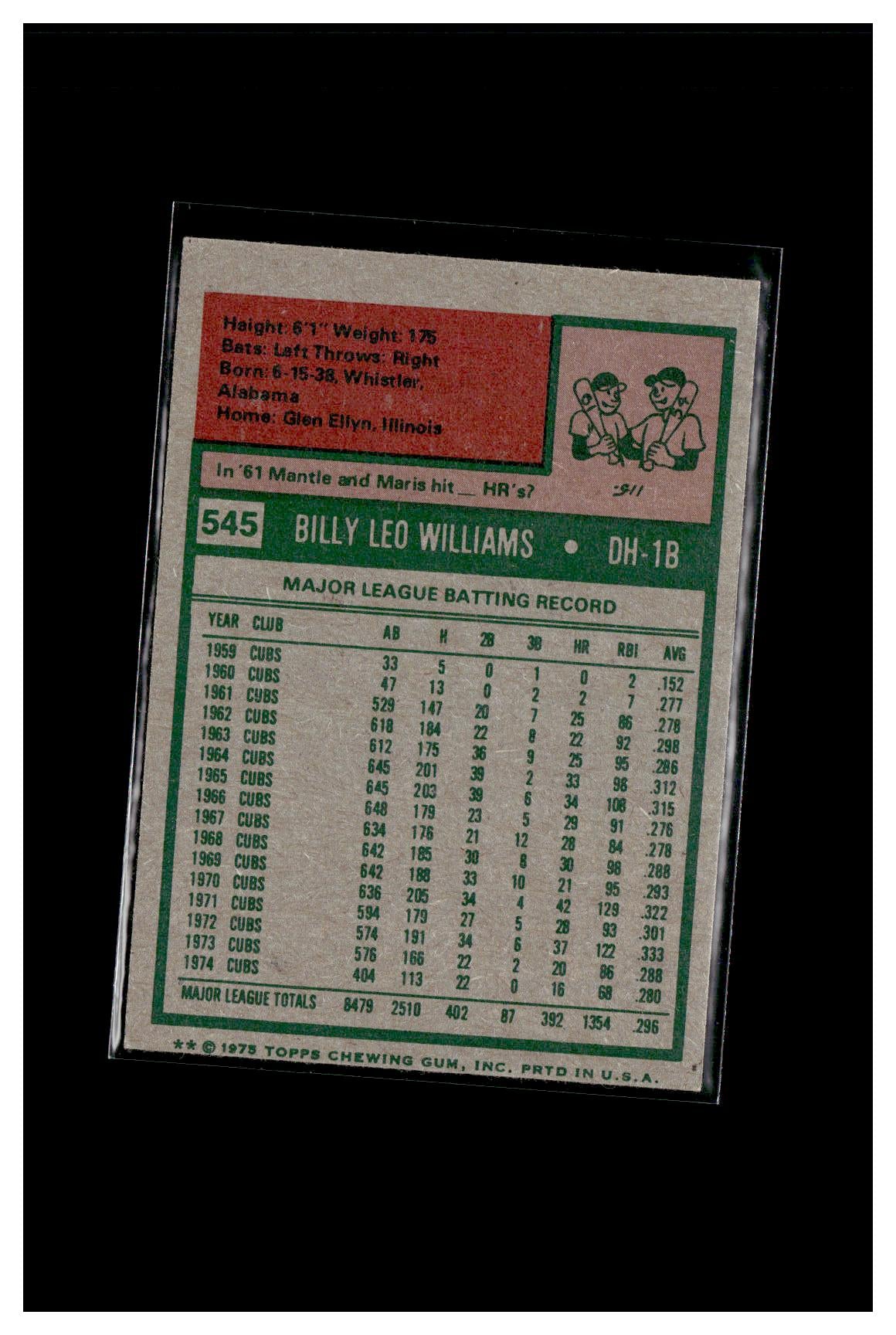 1975 Topps #545 Billy Williams