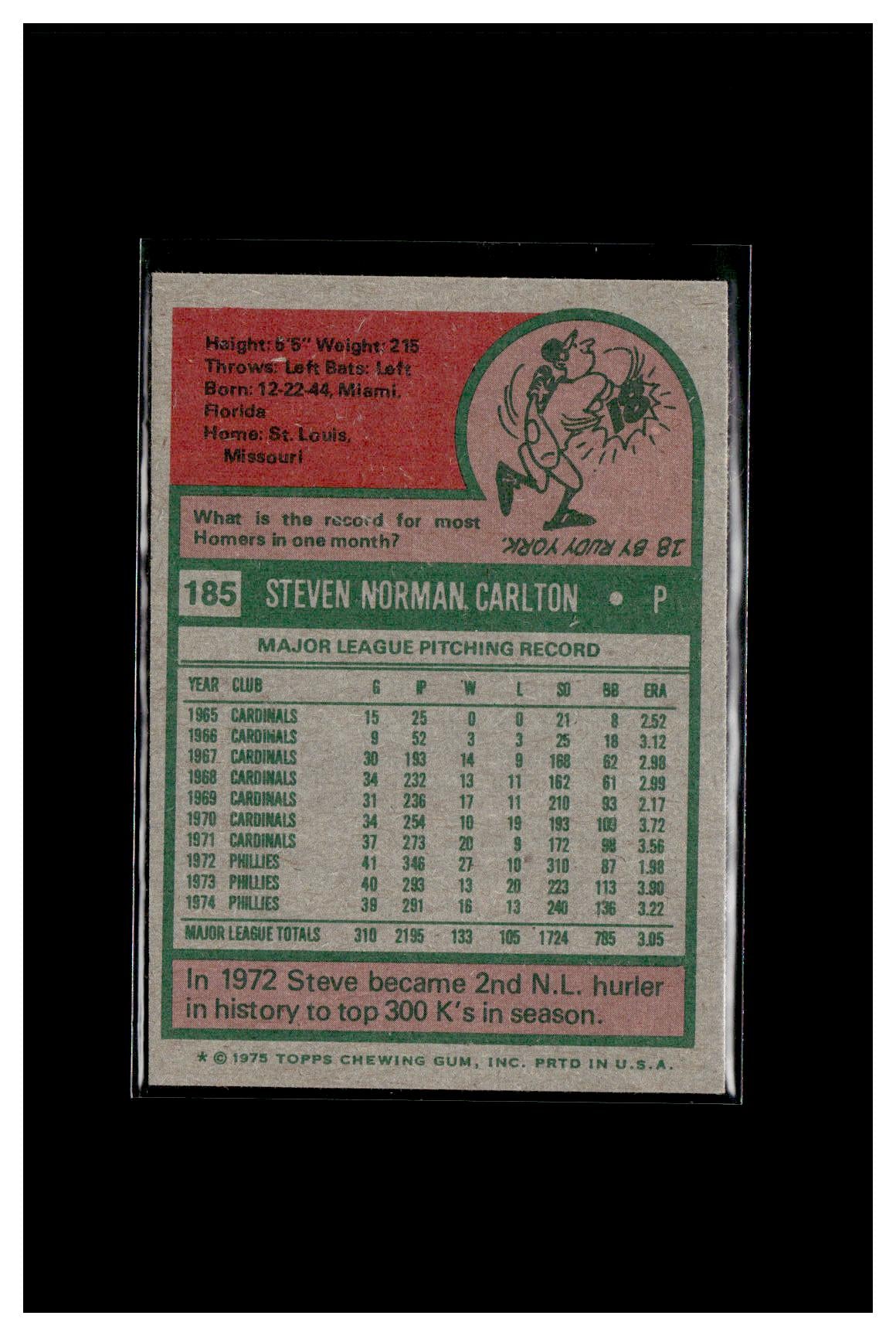 1975 Topps #185 Steve Carlton