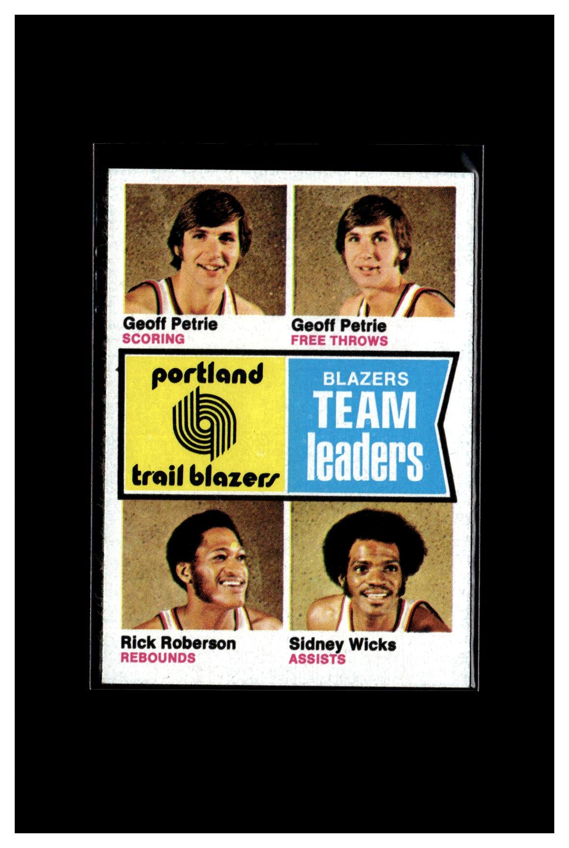 1974-75 Topps #96 Portland Trail Blazers Team Leaders (Geoff Petrie / Rick Roberson / Sidney Wicks)