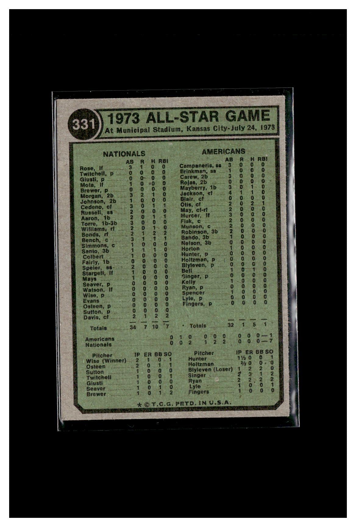 1974 Topps #331 All-Star Catchers (Carlton Fisk / Johnny Bench)