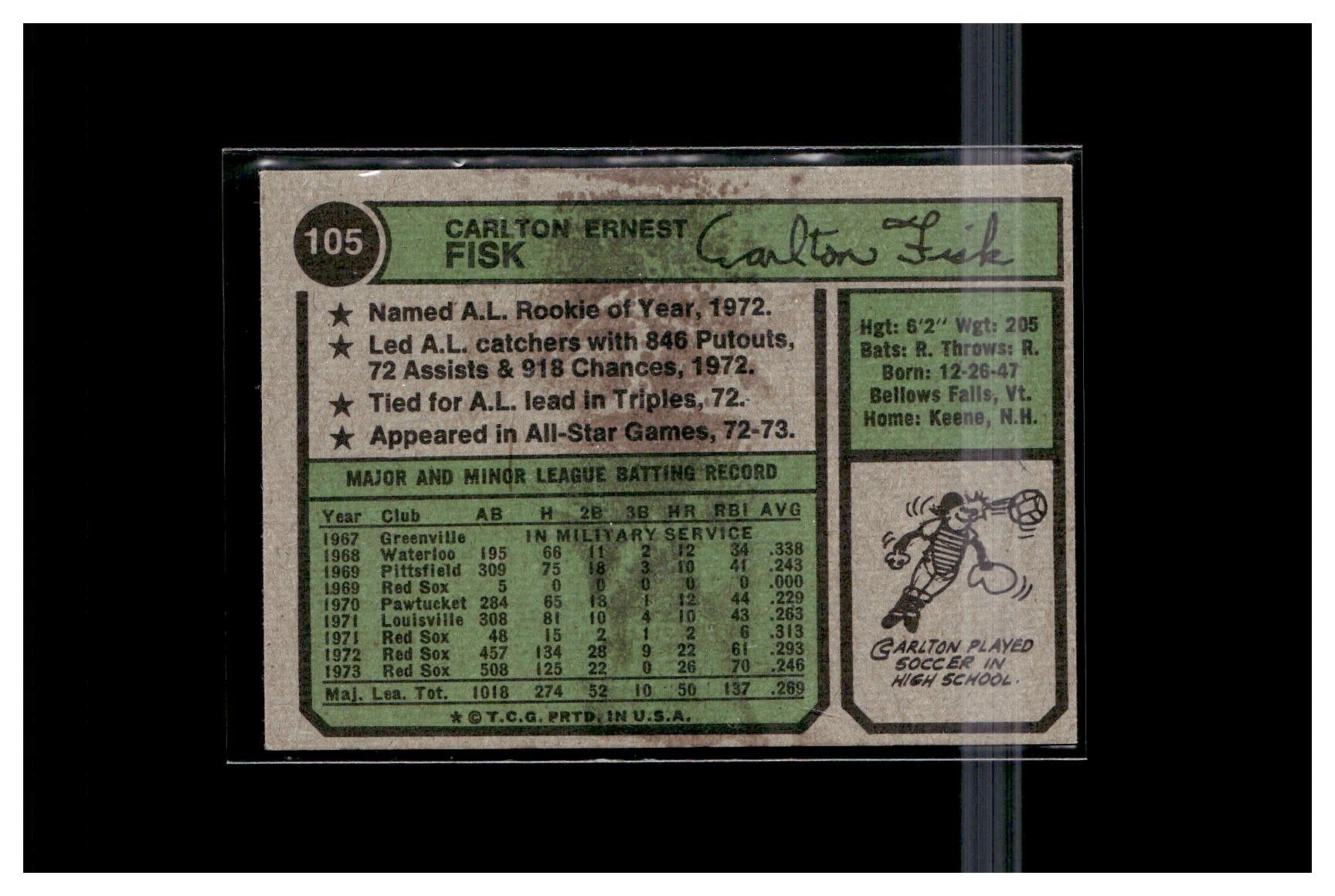 1974 Topps #105 Carlton Fisk