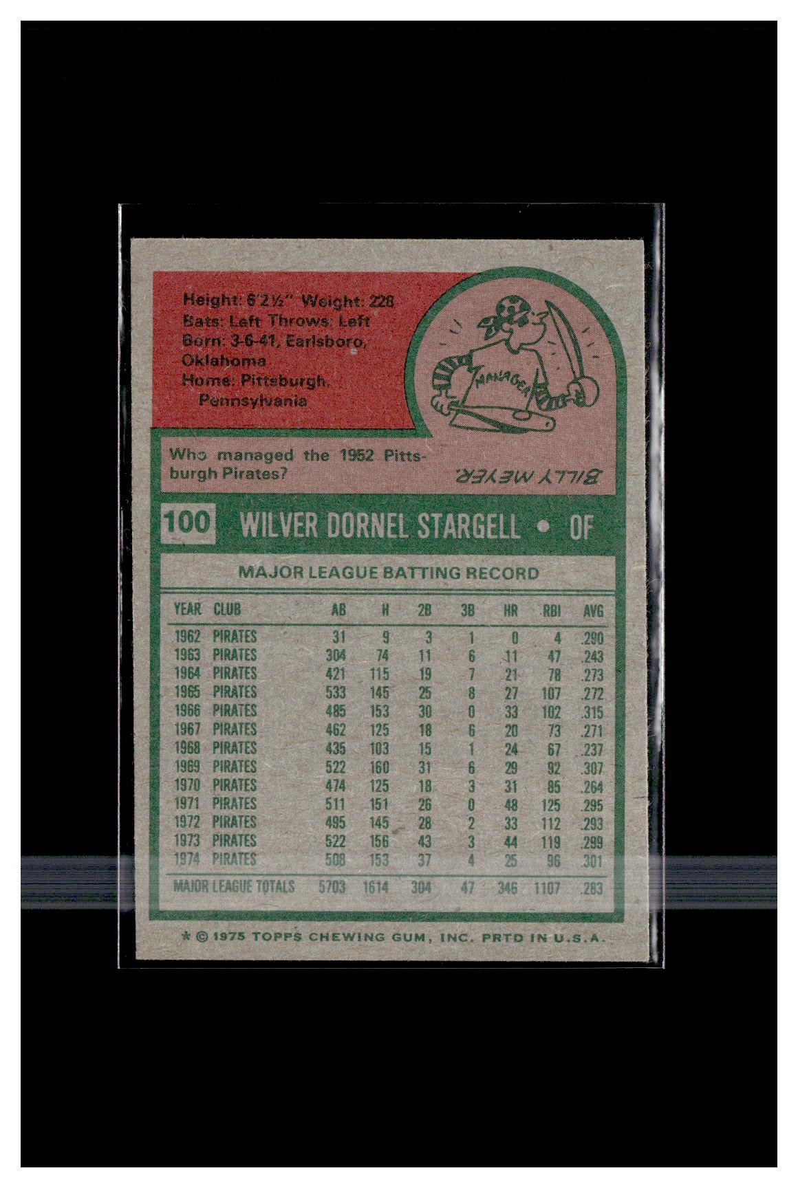 1975 Topps #100 Willie Stargell