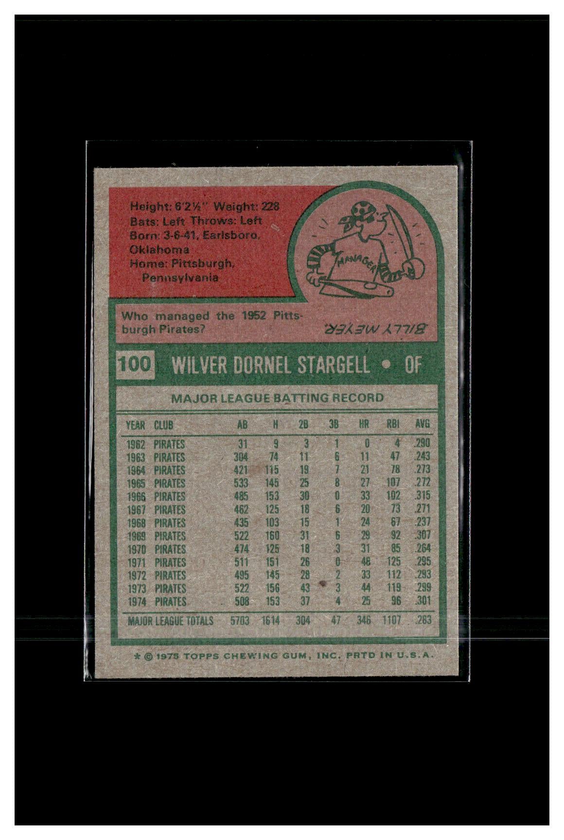 #2 1975 Topps #100 Willie Stargell