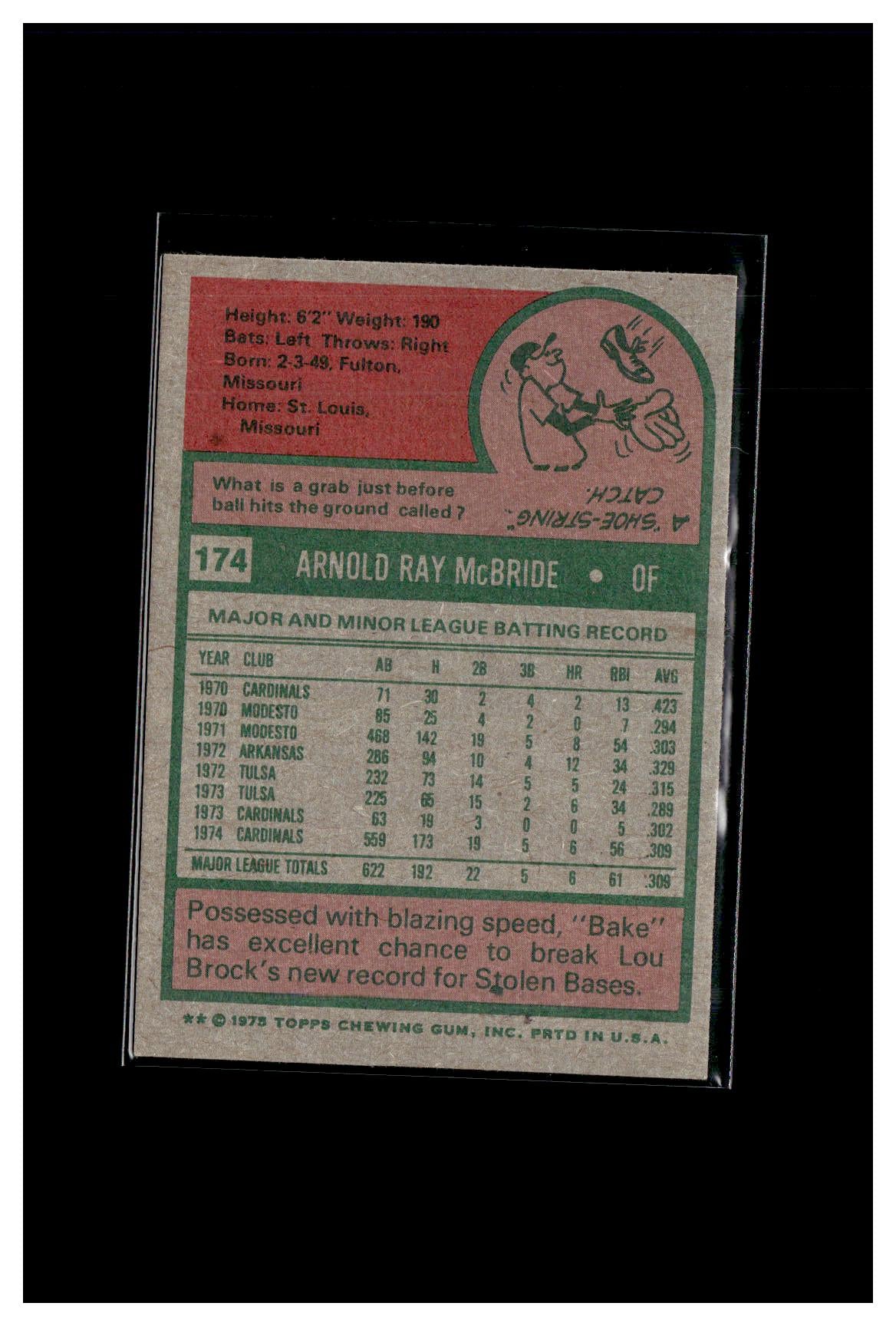 1975 Topps #174 Bake McBride