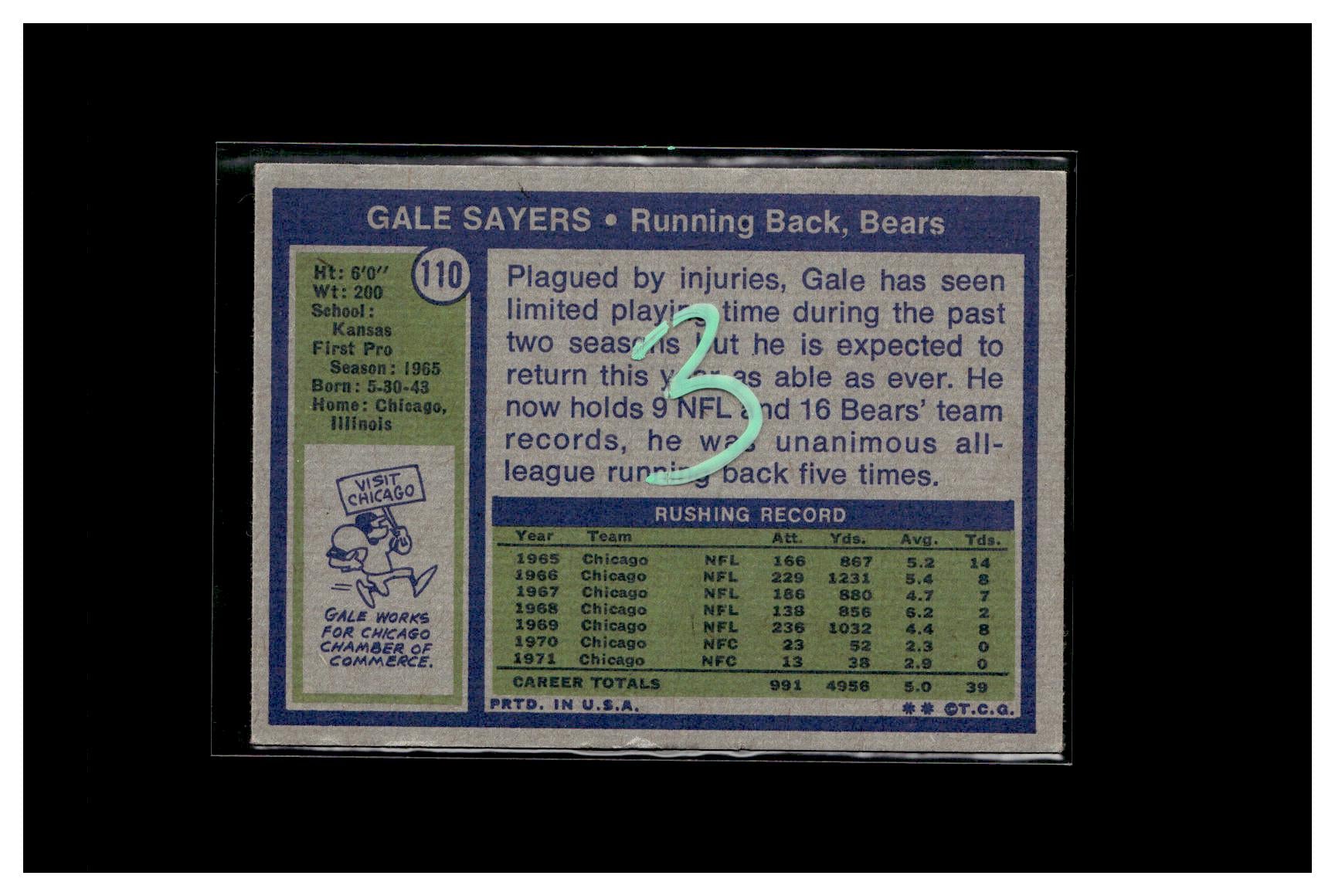 #3 1972 Topps #110 Gale Sayers