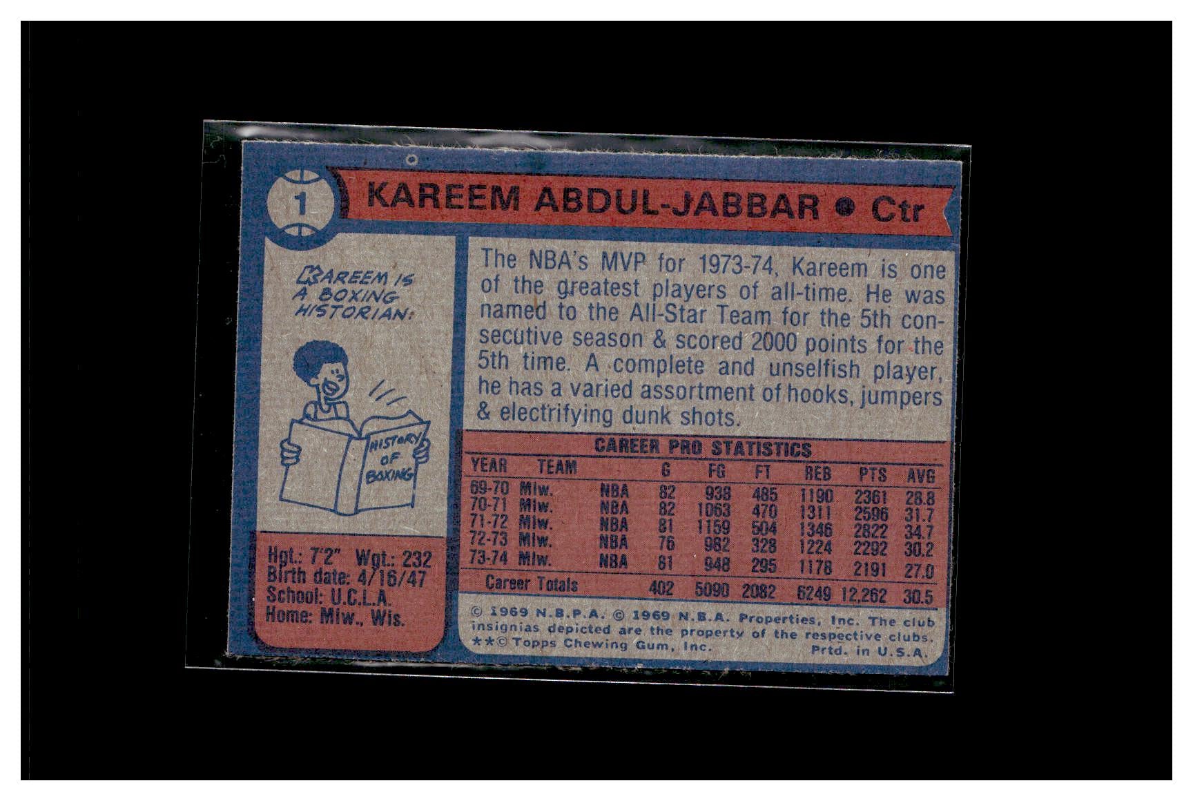 1974-75 Topps #1 Kareem Abdul-Jabbar