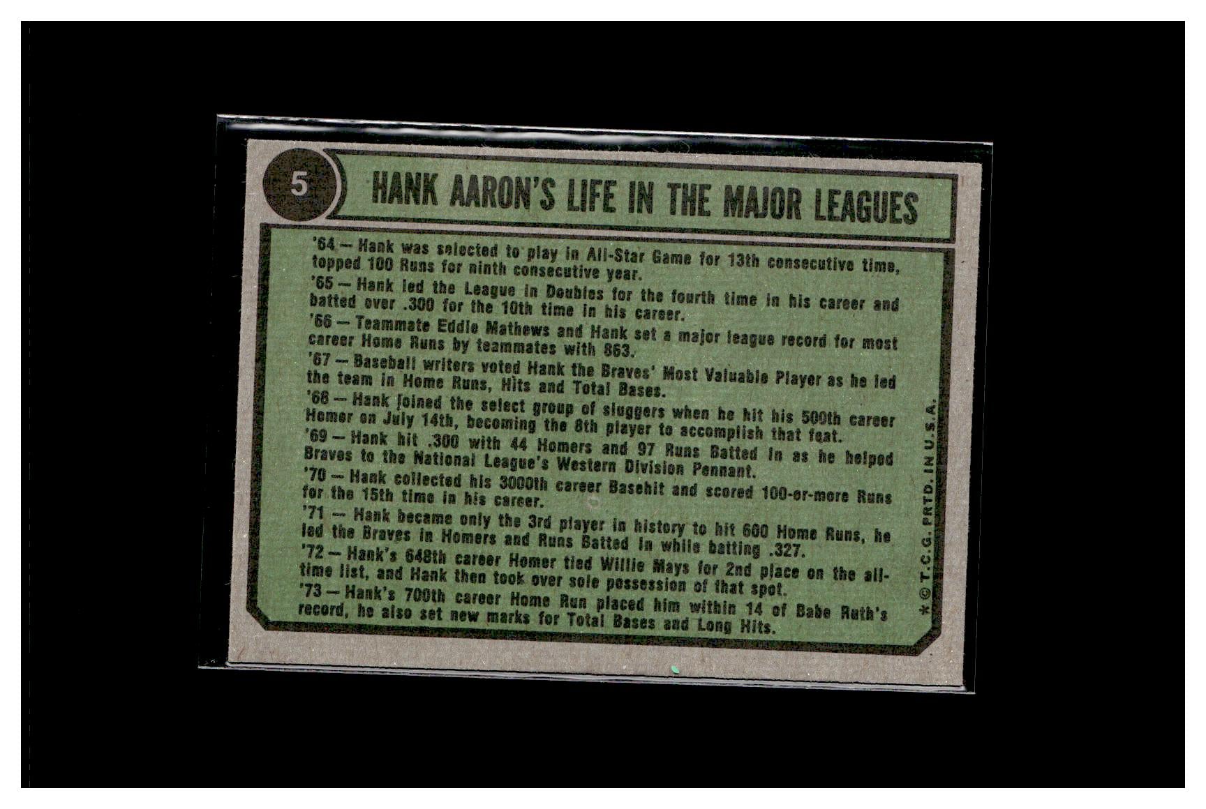 1974 Topps #5 Hank Aaron Special 1966-1969