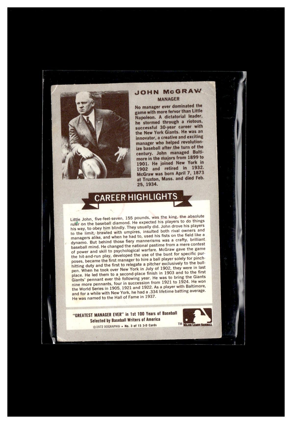 1970 Rold Gold Pretzels All-Time Baseball Greats #3 John McGraw