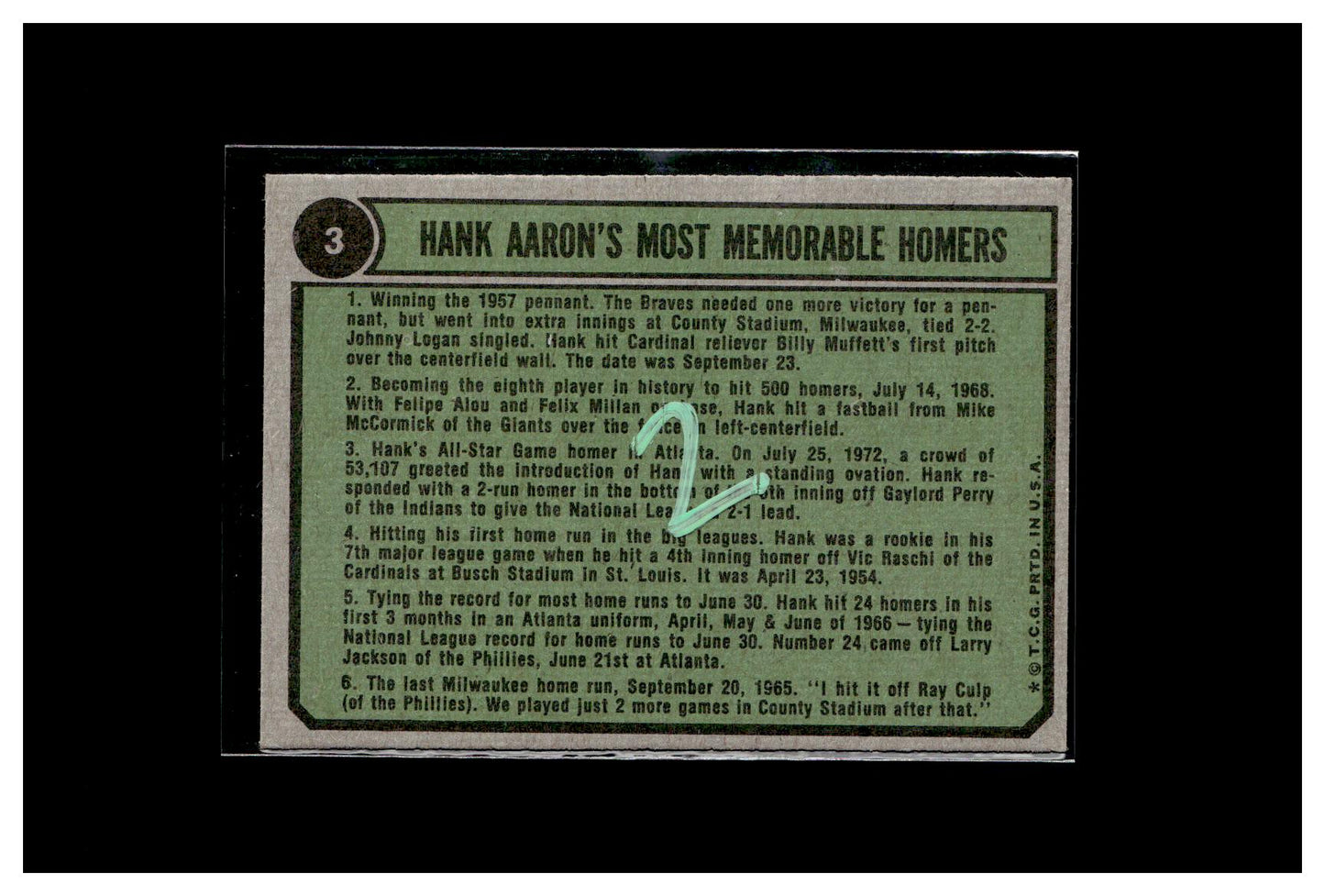 1974 Topps #3 Hank Aaron Special 1958-1961