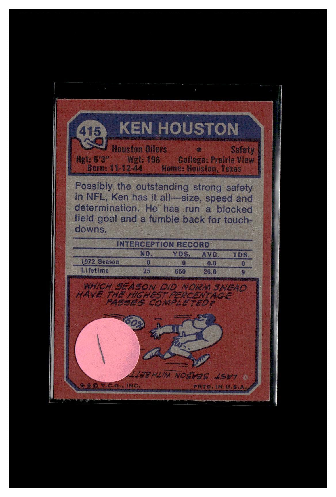 #1 1973 Topps #415 Ken Houston