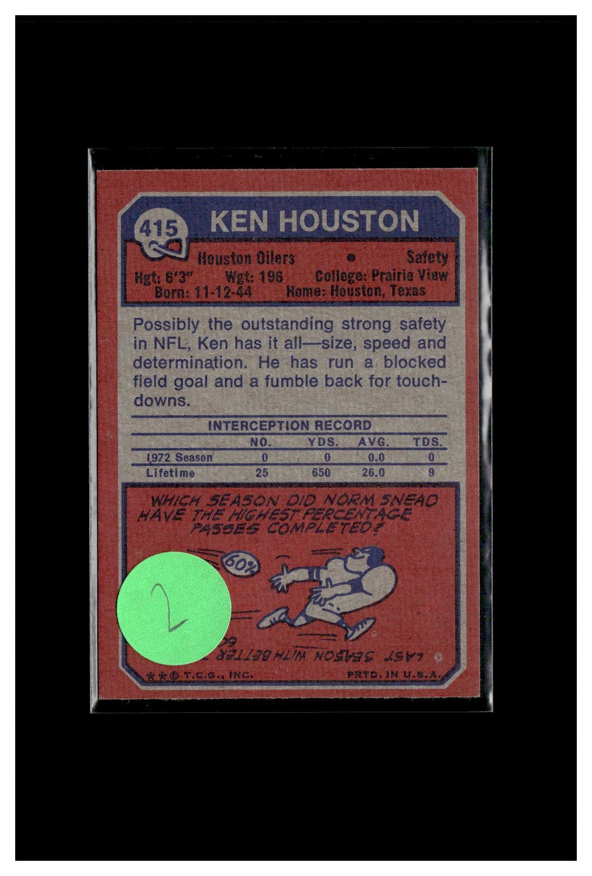 #2 1973 Topps #415 Ken Houston