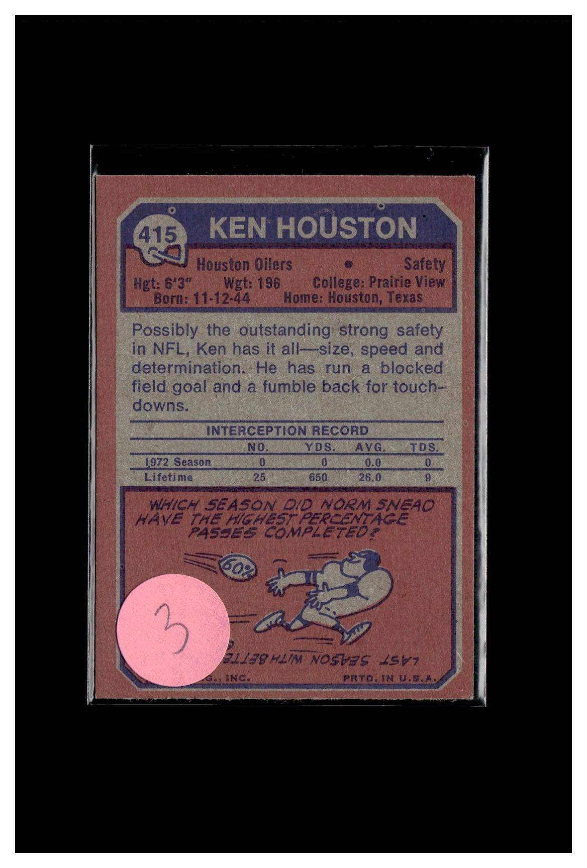 #3 1973 Topps #415 Ken Houston