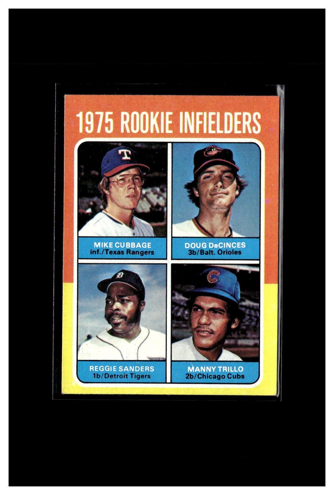 #2 1975 Topps #617 1975 Rookie Infielders (Mike Cubbage / Doug DeCinces / Reggie Sanders / Manny Trillo)