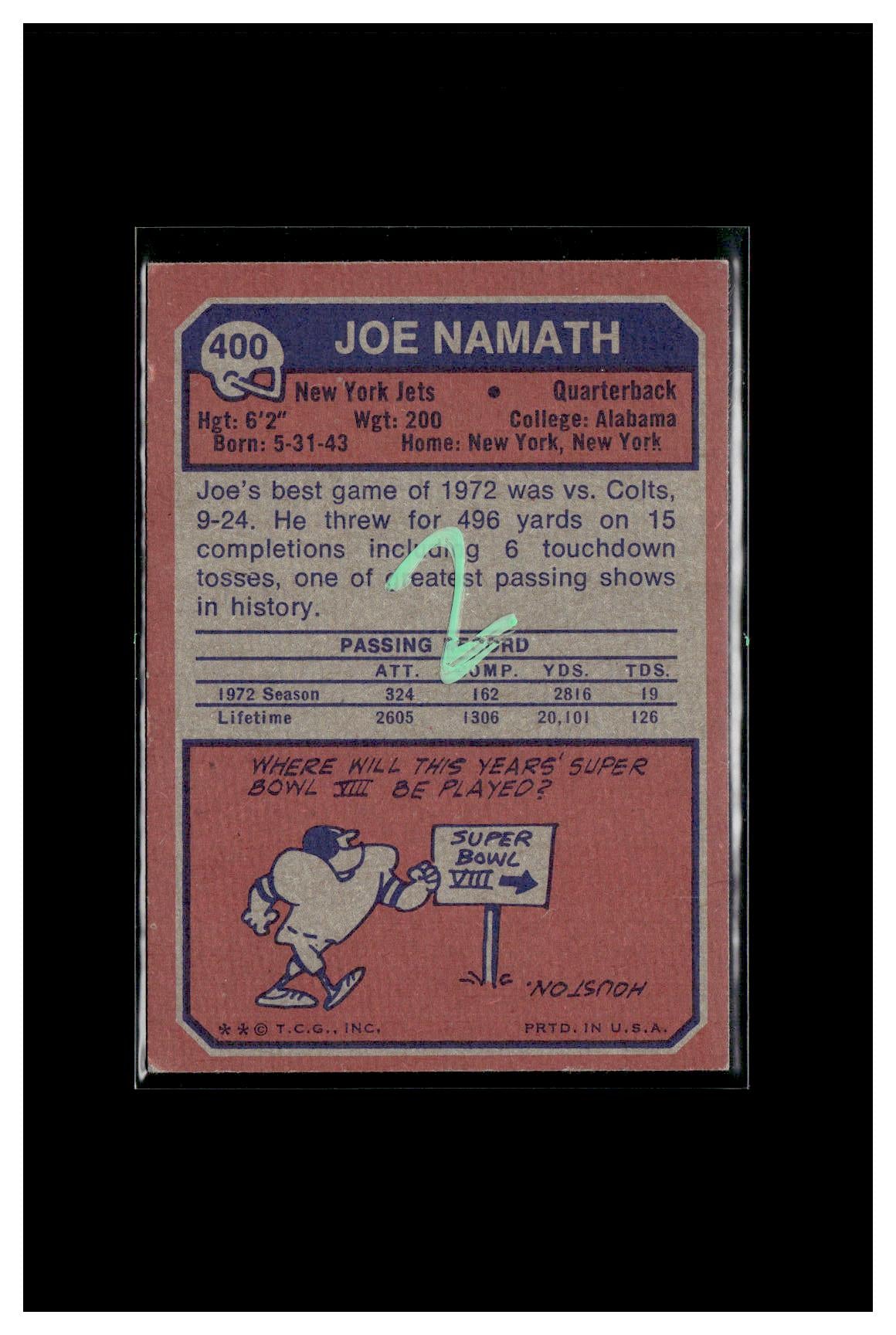 #2 1973 Topps #400 Joe Namath