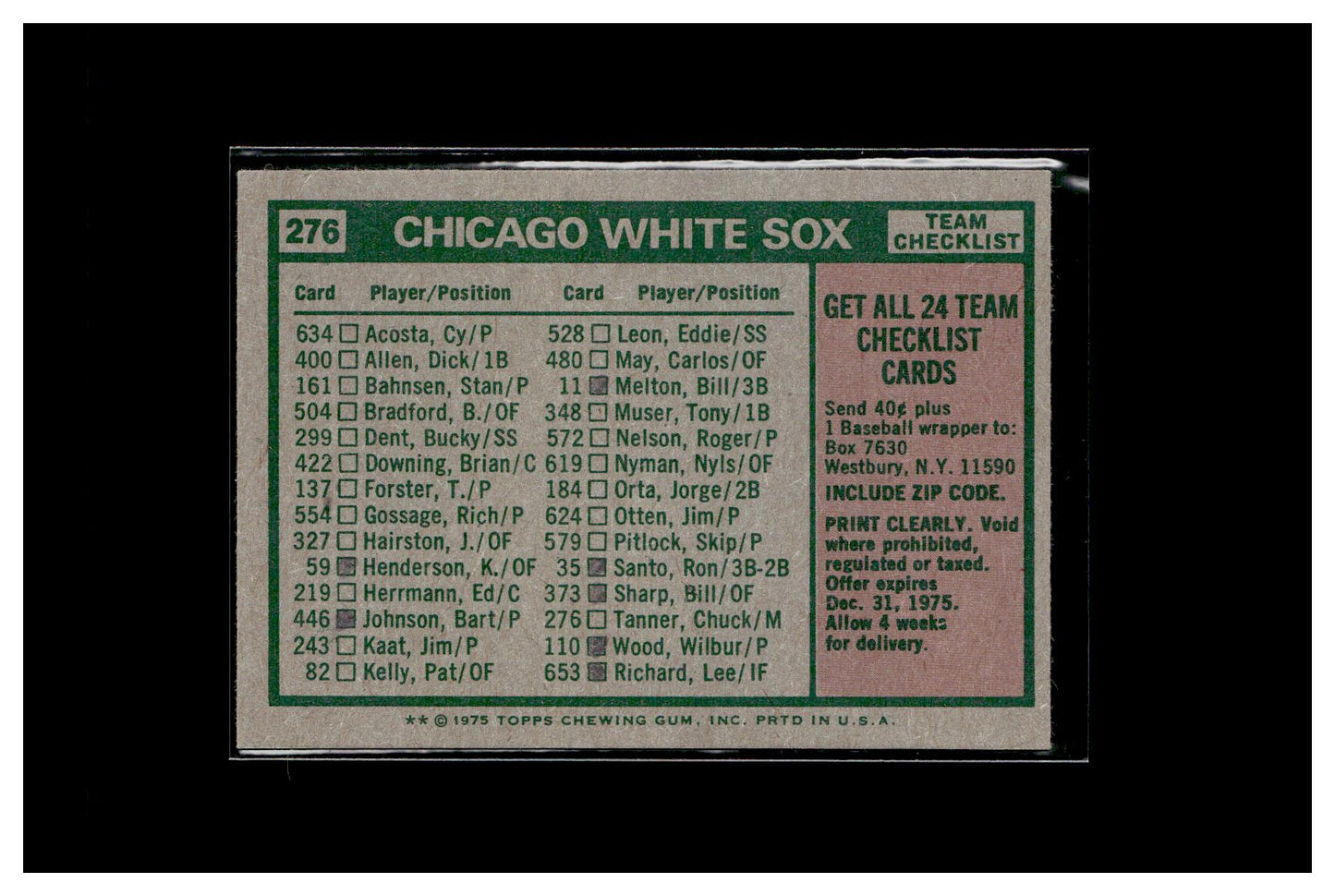 1975 Topps #276 Chicago White Sox / Chuck Tanner