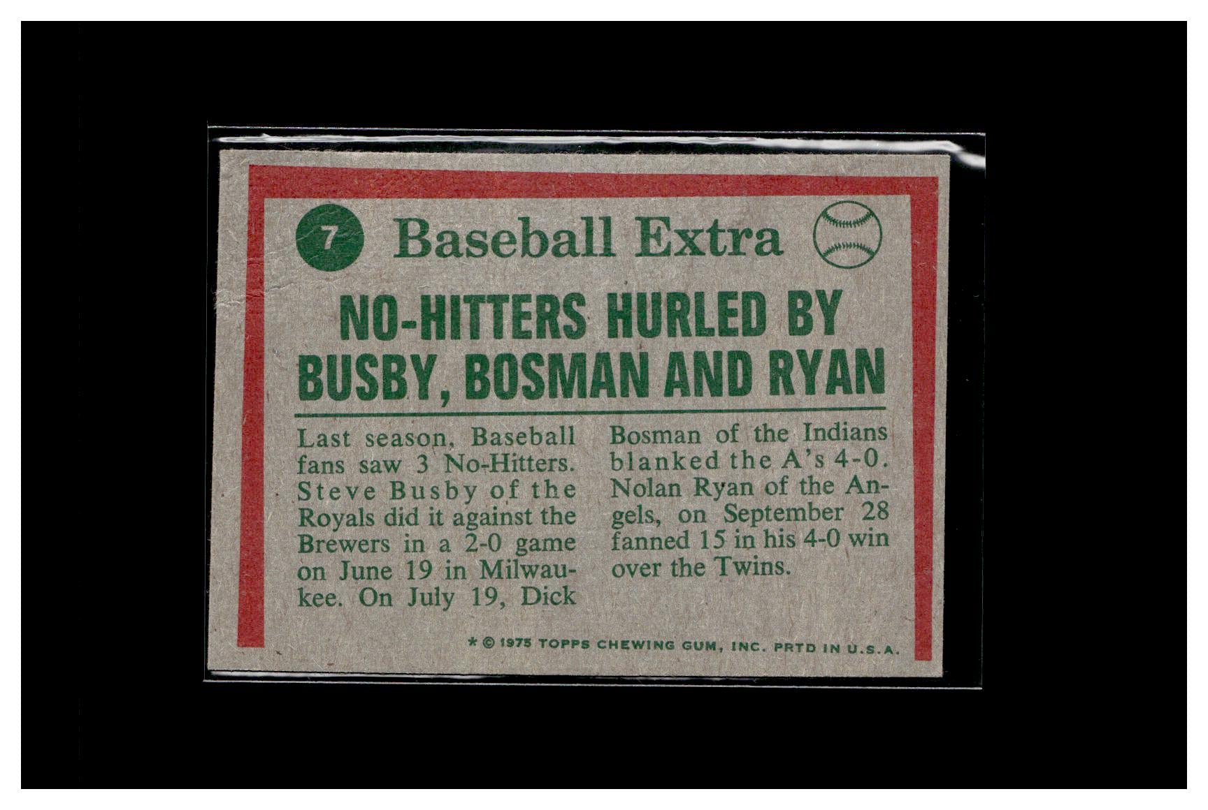 1975 Topps #7 Steve Busby / Dick Bosman / Nolan Ryan