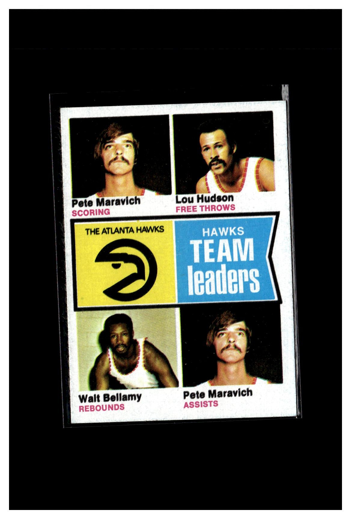 1974-75 Topps #81 Atlanta Hawks Team Leaders (Pete Maravich / Lou Hudson / Walt Bellamy)