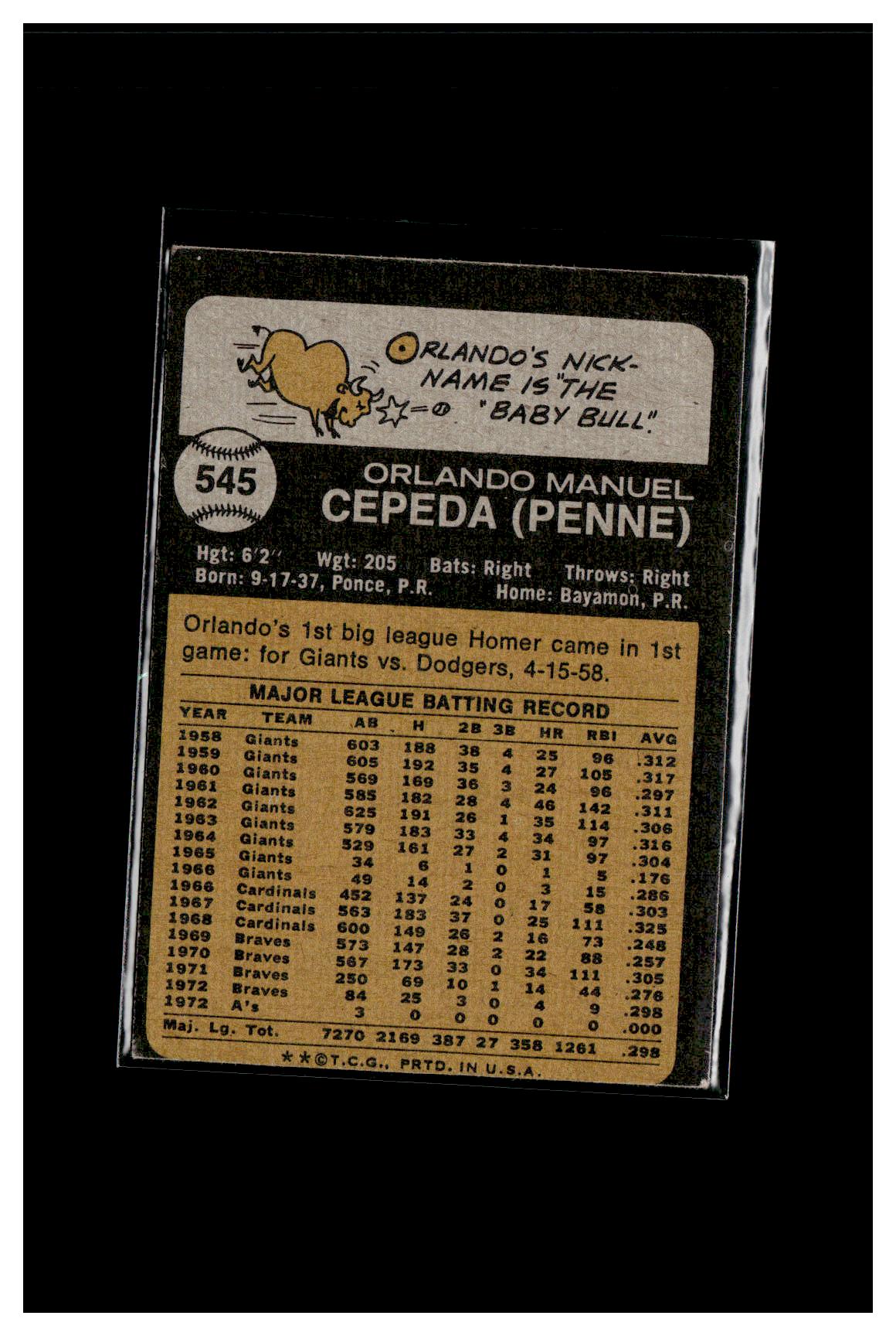 1973 Topps #545 Orlando Cepeda