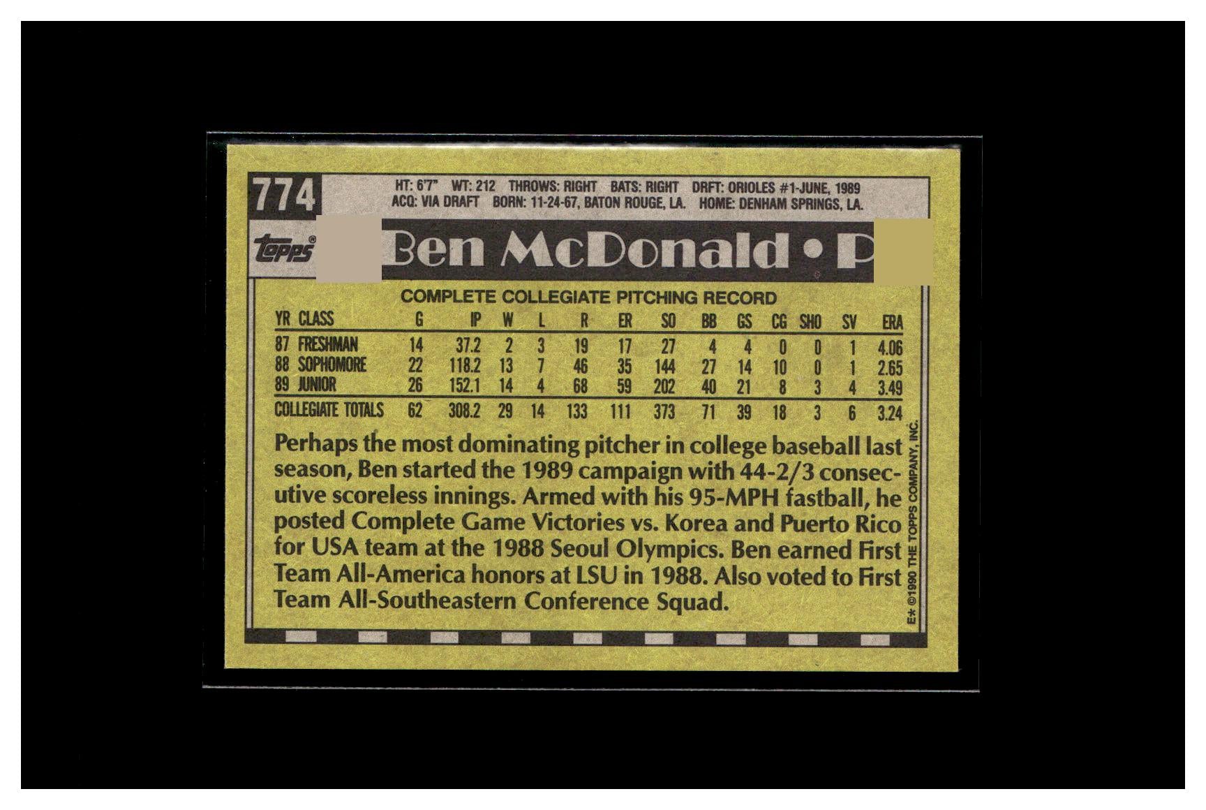 1990 Topps #774 Ben McDonald