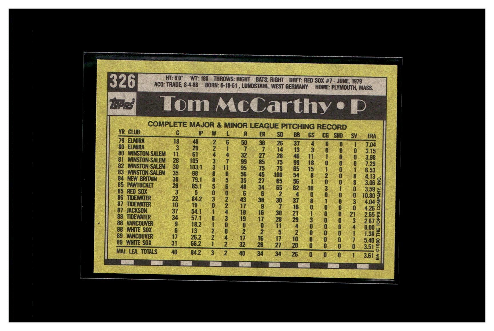 1990 Topps #326 Tom McCarthy