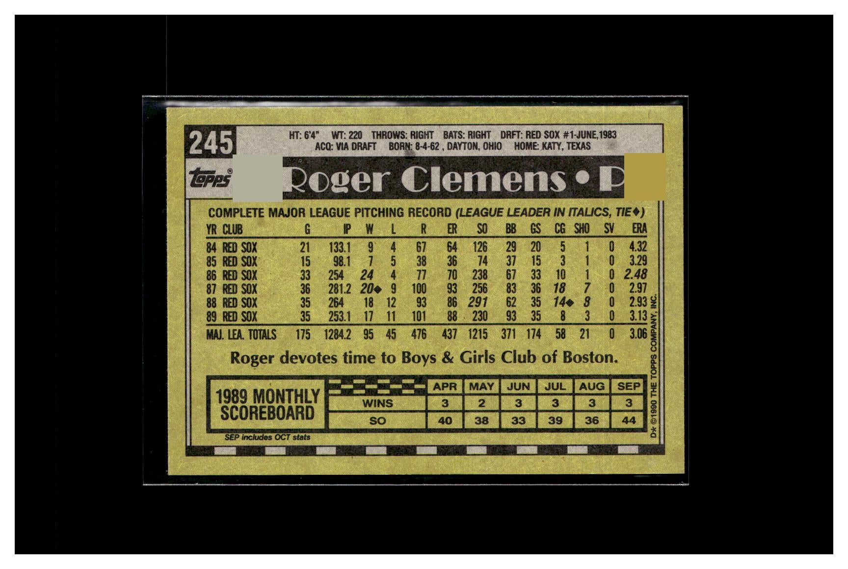 1990 Topps #245 Roger Clemens