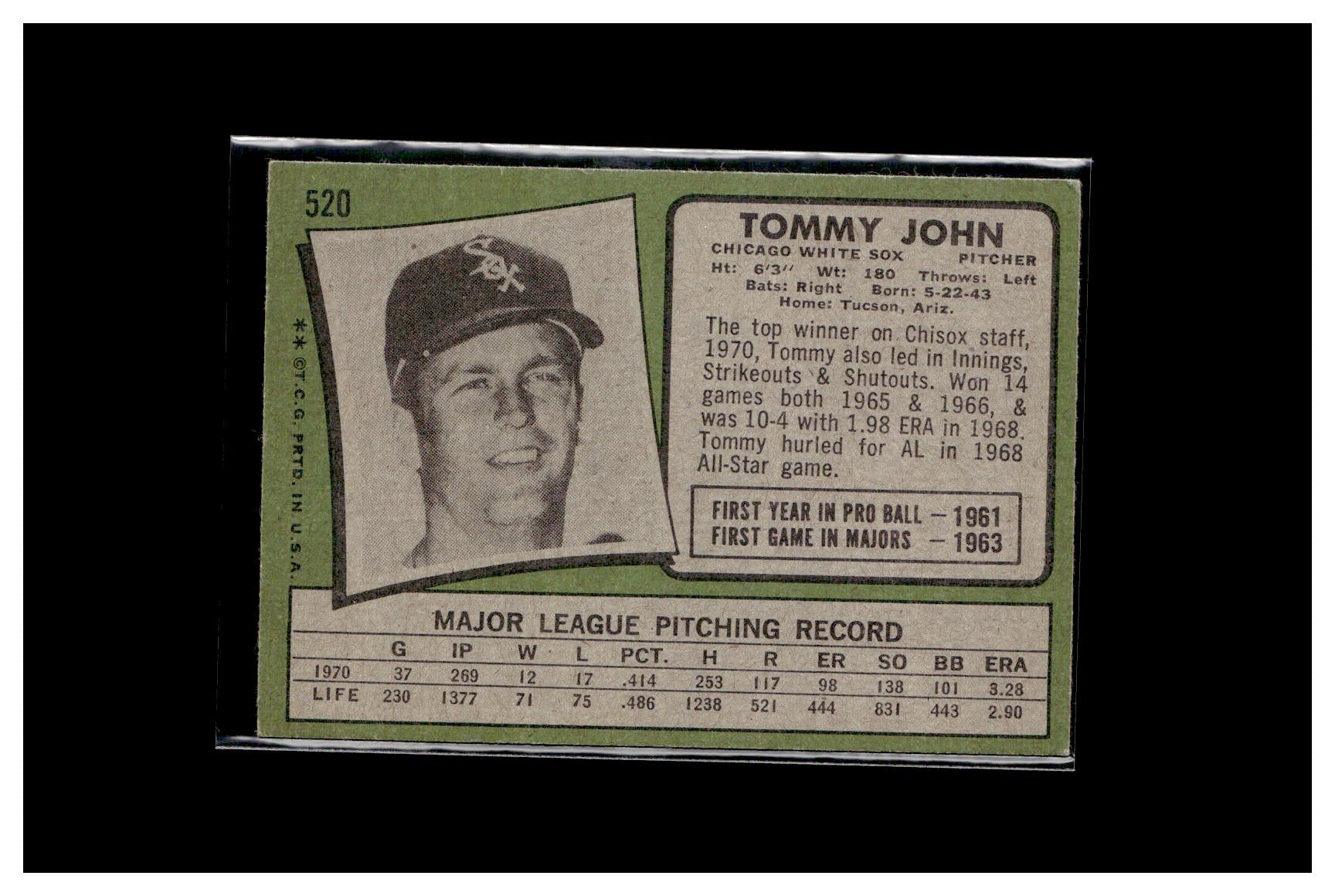 1971 Topps #520 Tommy John