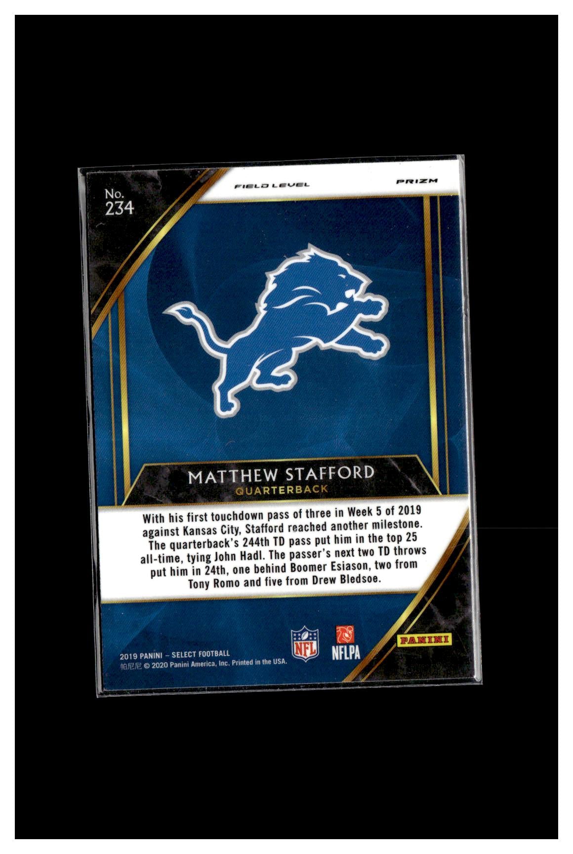 2019 Panini Select #234 Matthew Stafford Silver Prizm