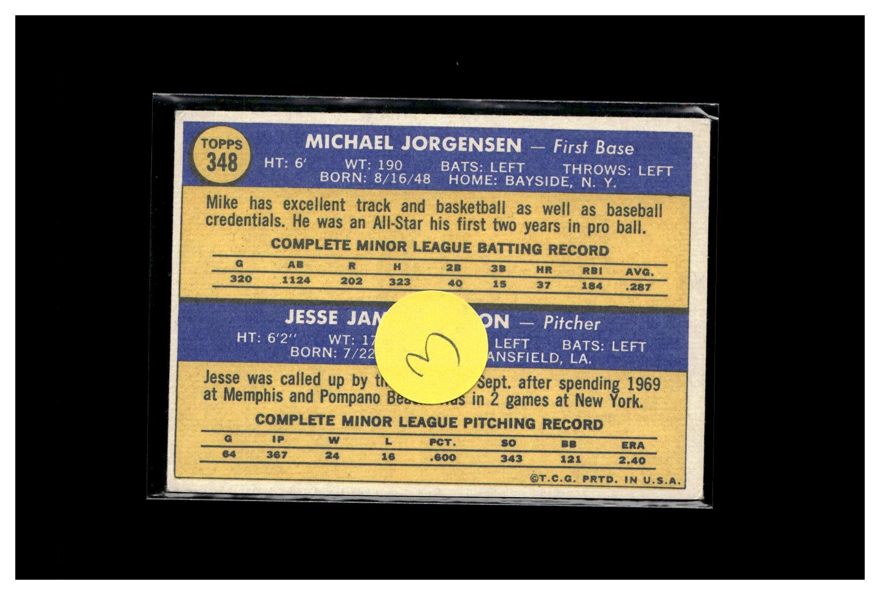 1970 Topps #348 Mets 1970 Rookie Stars (Mike Jorgensen / Jesse Hudson) 3